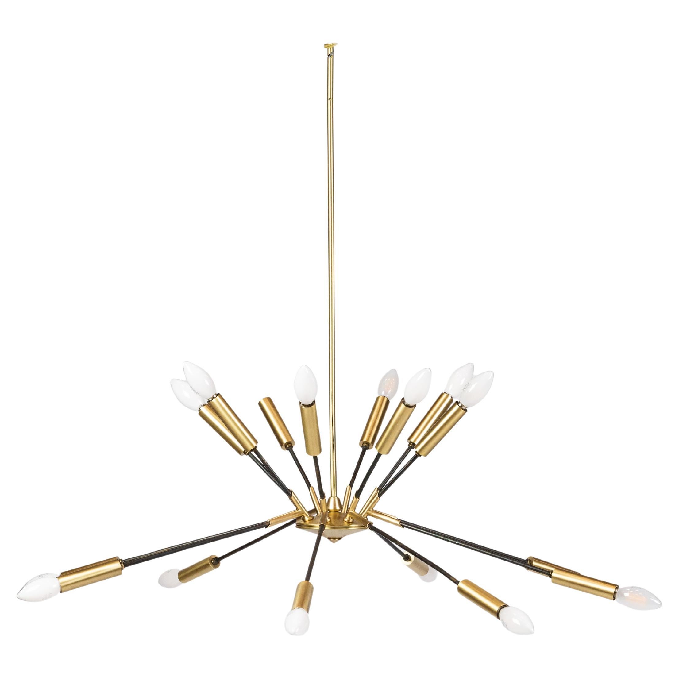Large sputnik pendant light in brass and gun metal For Sale