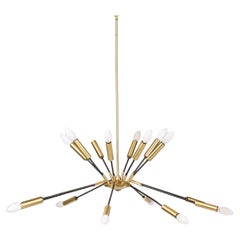 Large sputnik pendant light in brass and gun metal