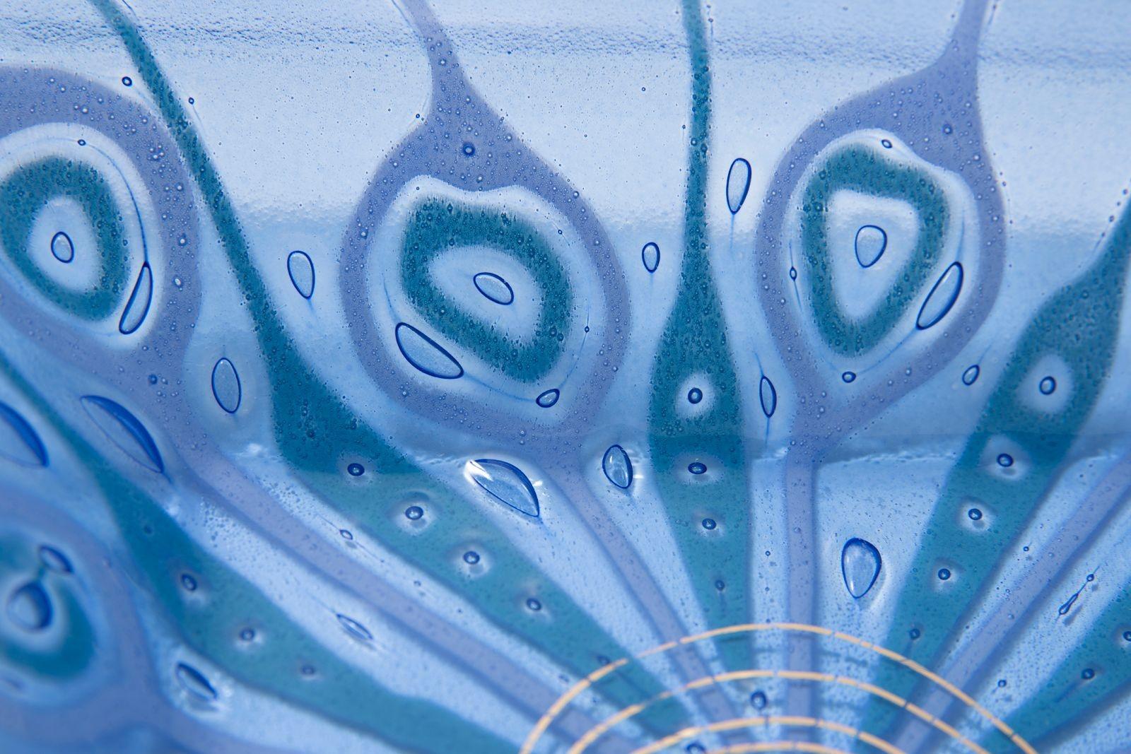 Large Sqaure Dish Peacock Feather Design by Michael & Frances Higgins For Sale 7