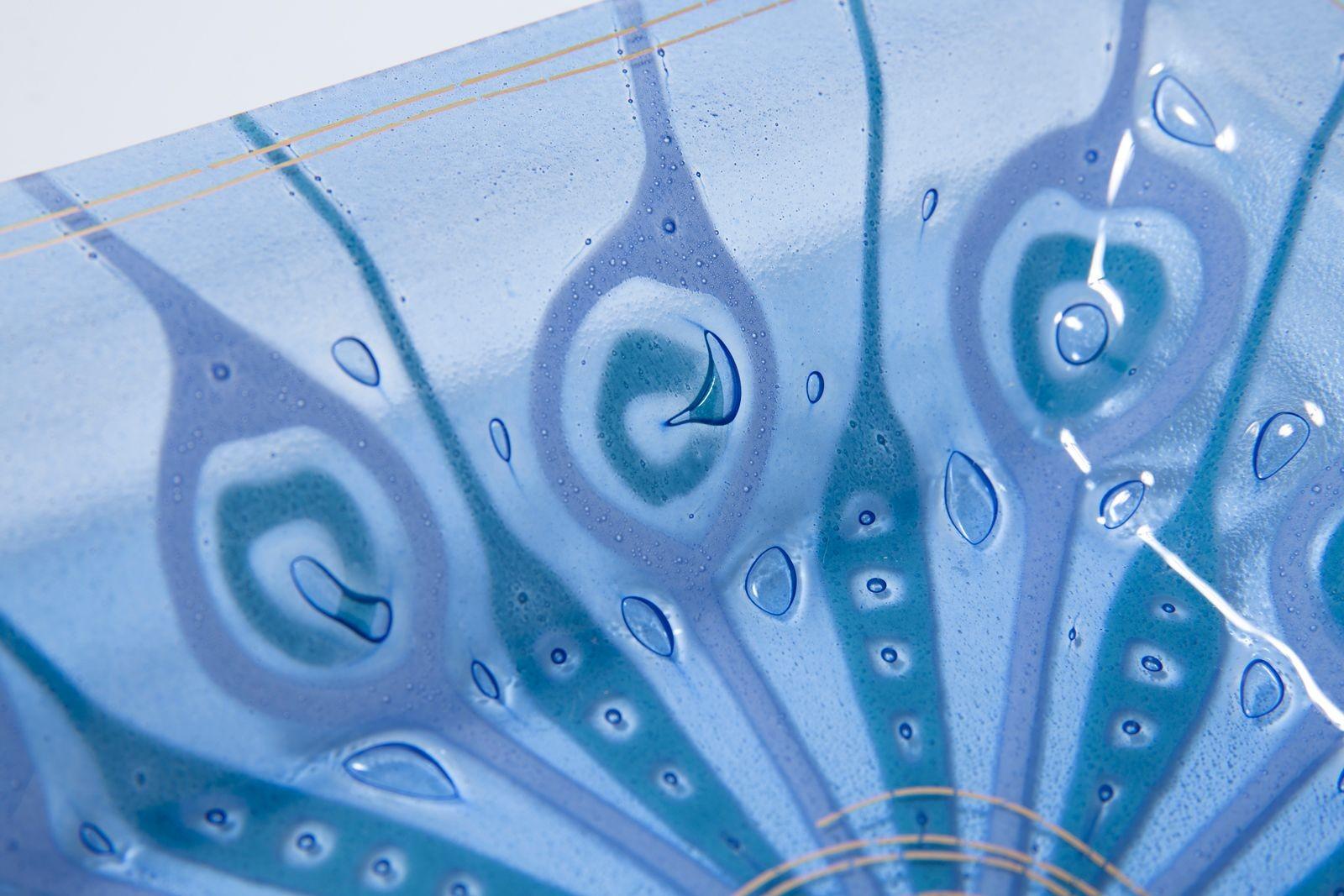 Large Sqaure Dish Peacock Feather Design by Michael & Frances Higgins For Sale 8