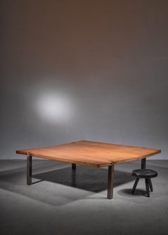 Large Square Solid Wood and Metal Coffee Table, Denmark, 1960s