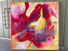 Large Square Abstract Mid Century  Painting by Carol Bertrand