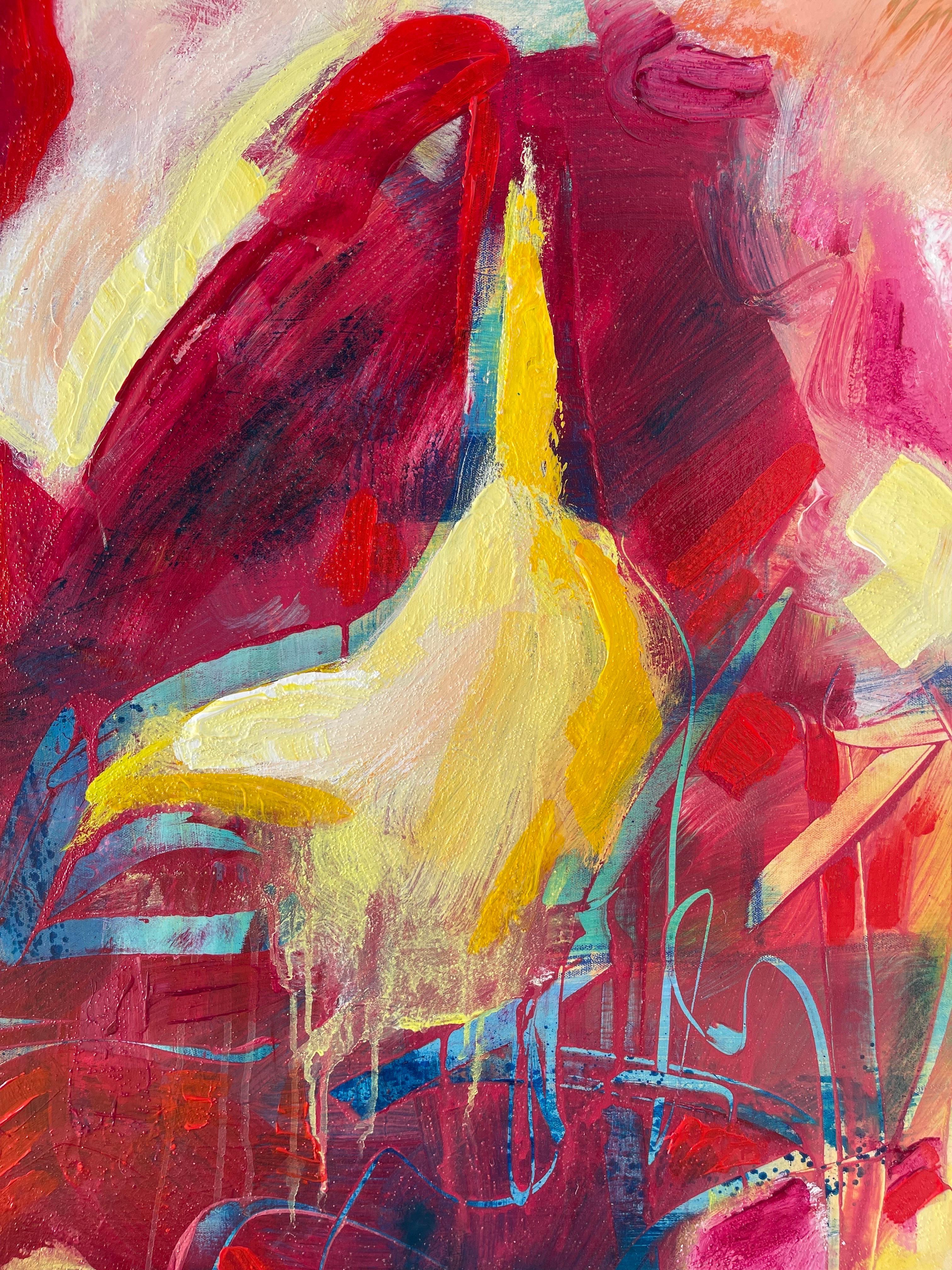 Großes Quadrat Abstrakt Mid Century  Gemälde von Carol Bertrand (amerikanisch) im Angebot