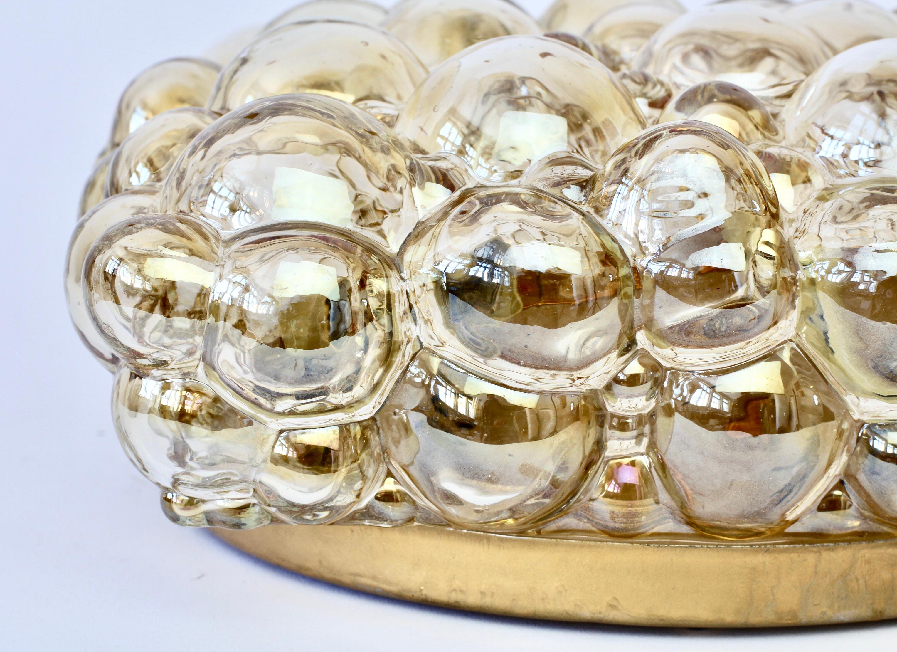 1 of 2 Large Vintage Square Amber Bubble Glass Flushmounts Attributed to Limburg For Sale 4