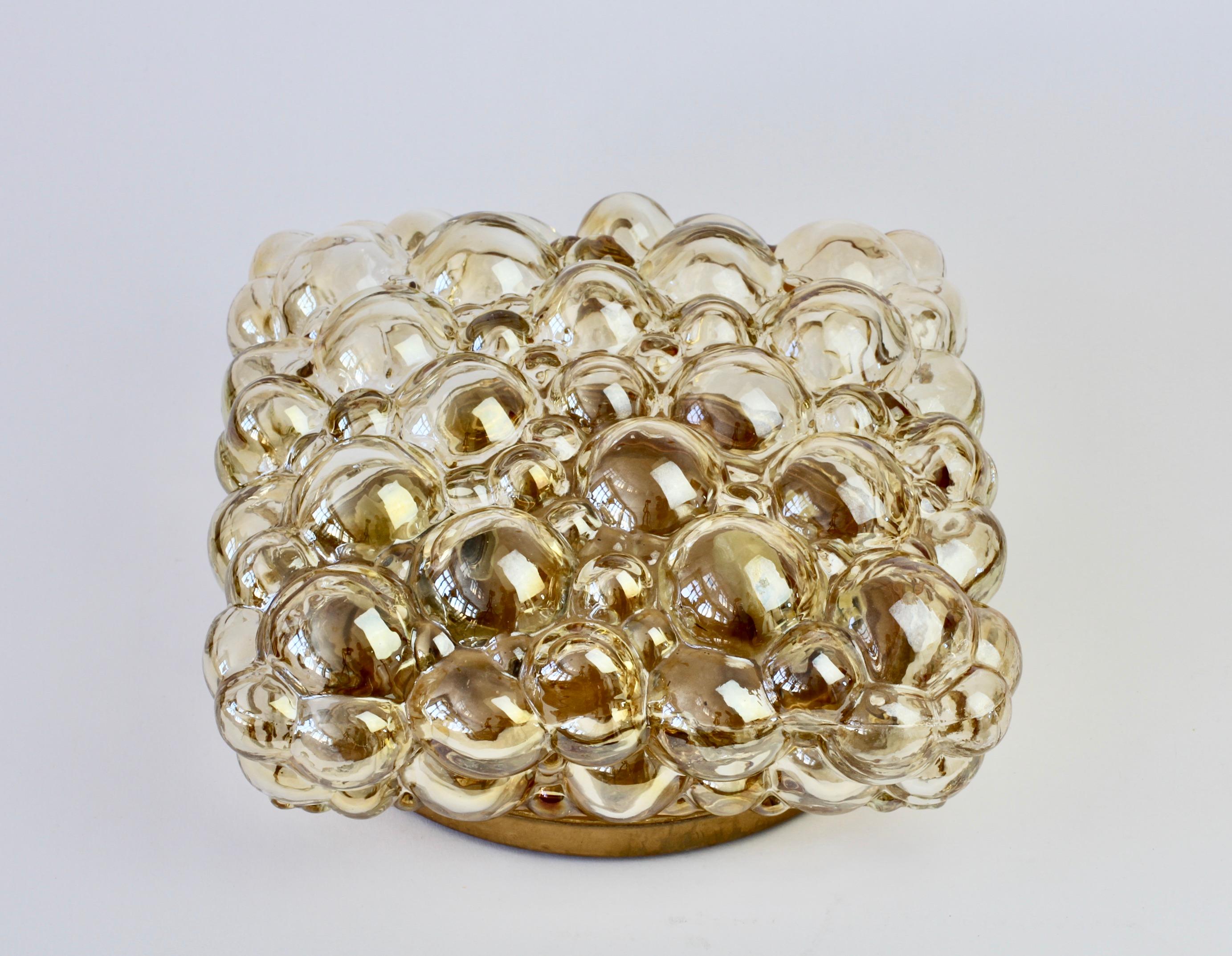 Molded 1 of 2 Large Vintage Square Amber Bubble Glass Flushmounts Attributed to Limburg For Sale