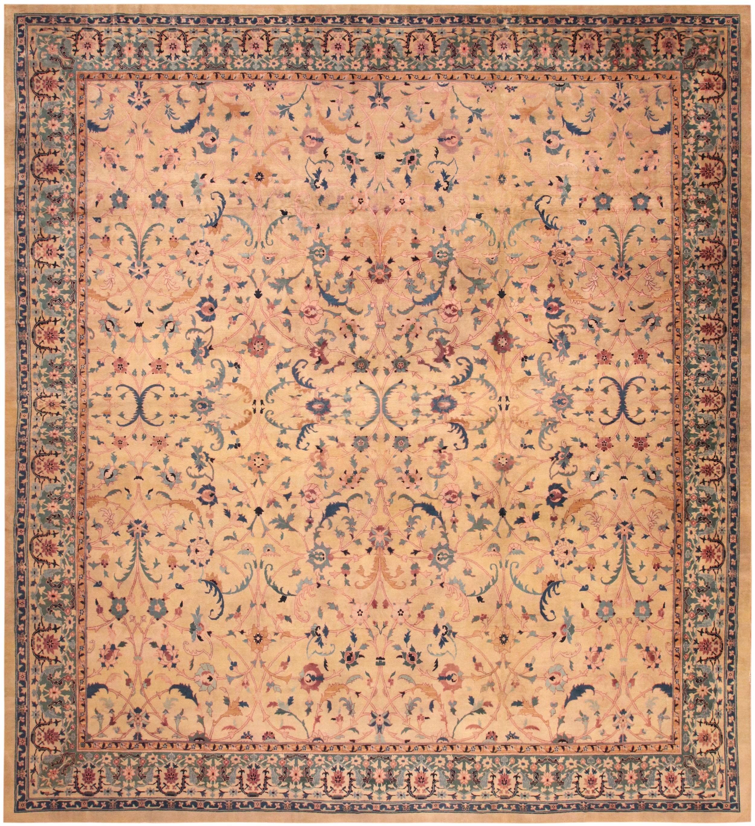 Antique Indian Agra Rug. Size: 14 ft 7 in x 15 ft 7 in For Sale