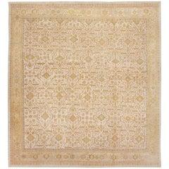 Large Square Antique Ivory Persian Sultanabad Rug. Size: 15 ft 4 in x 16 ft 2 in