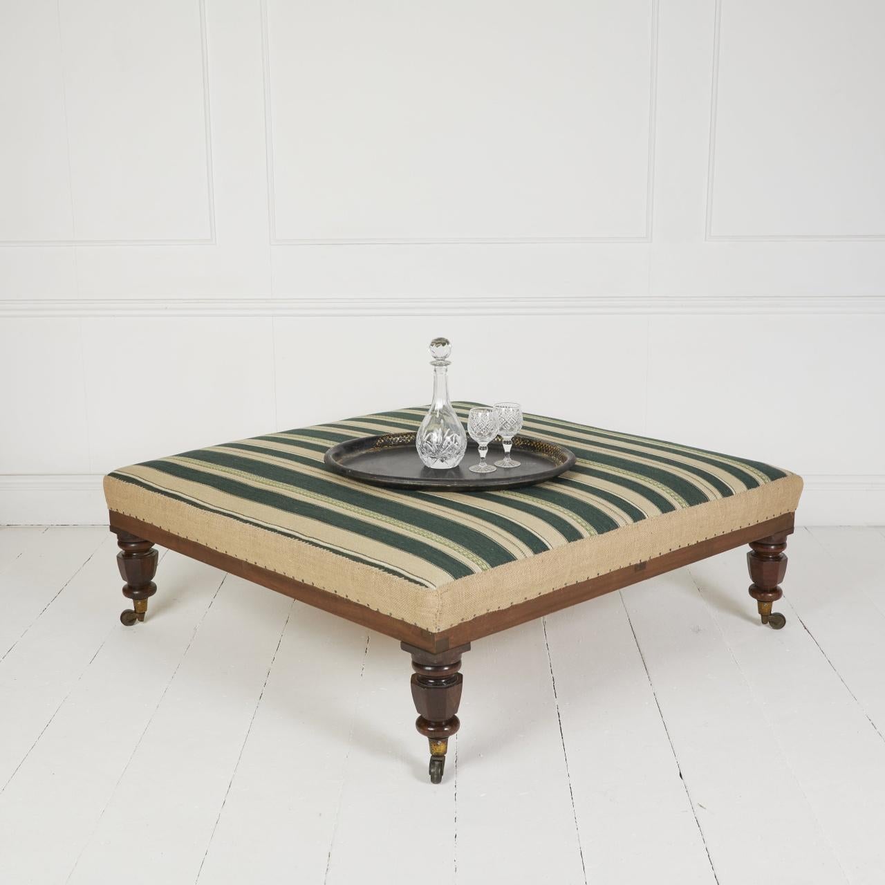 English Large square antique style ottoman centre footstool For Sale