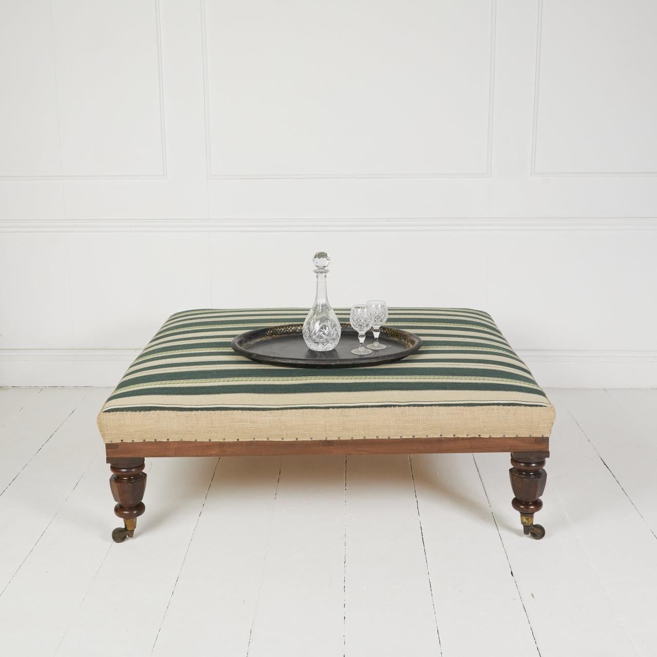 Polished Large square antique style ottoman centre footstool For Sale