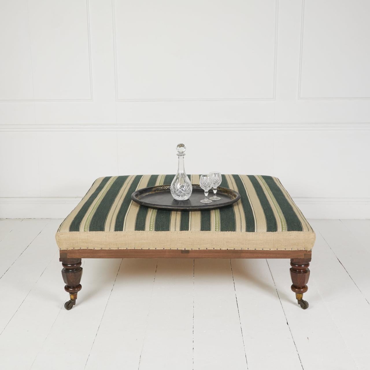 Sapele Wood Large square antique style ottoman centre footstool For Sale