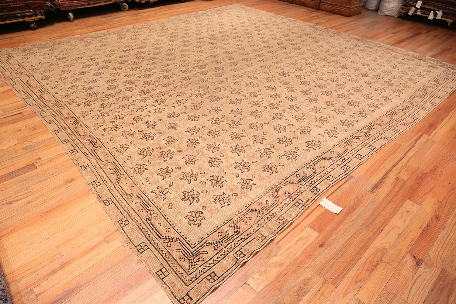 Hand-Knotted Antique Turkish Oushak Rug. Size: 14 ft 3 in x 14 ft 8 in For Sale