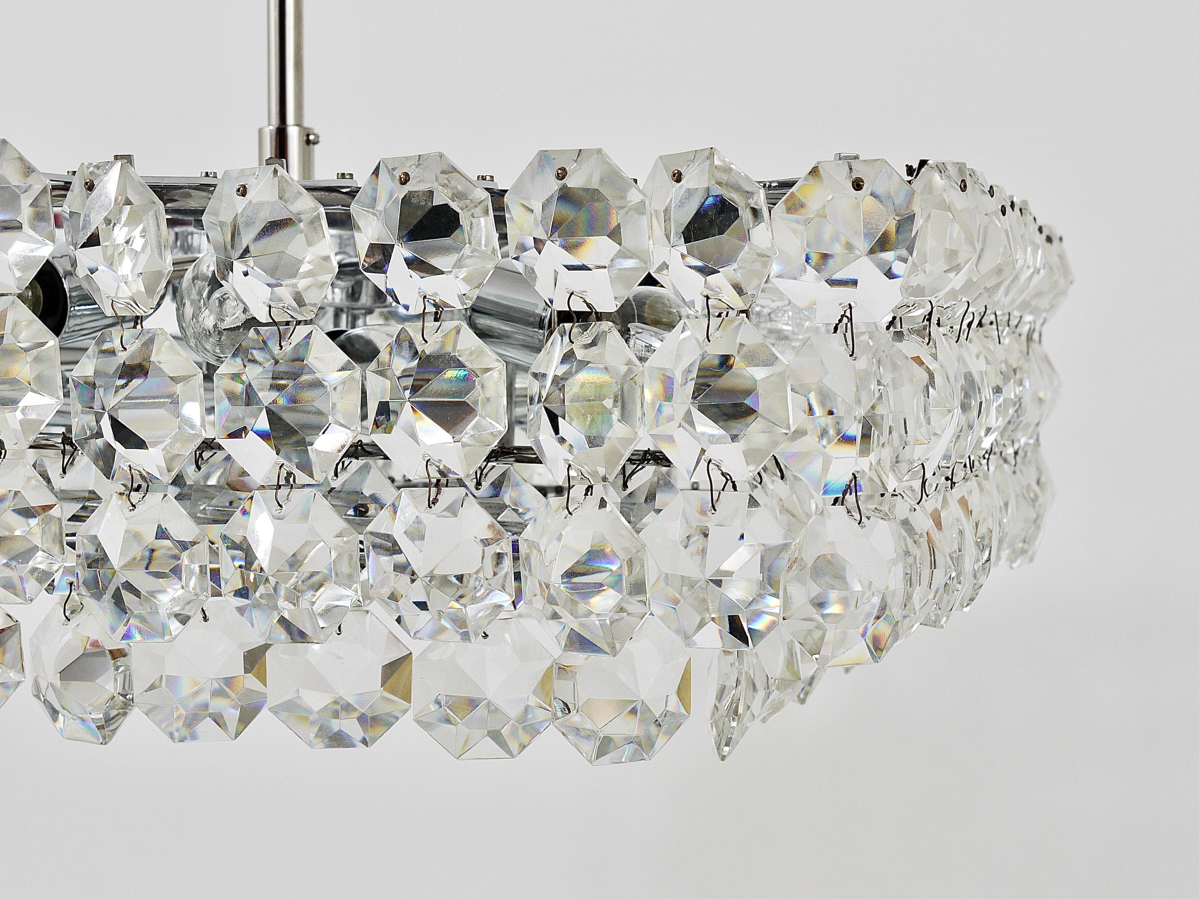 Large Square Bakalowits Chandelier with Diamond-Shaped Crystals, Austria, 1950s For Sale 3