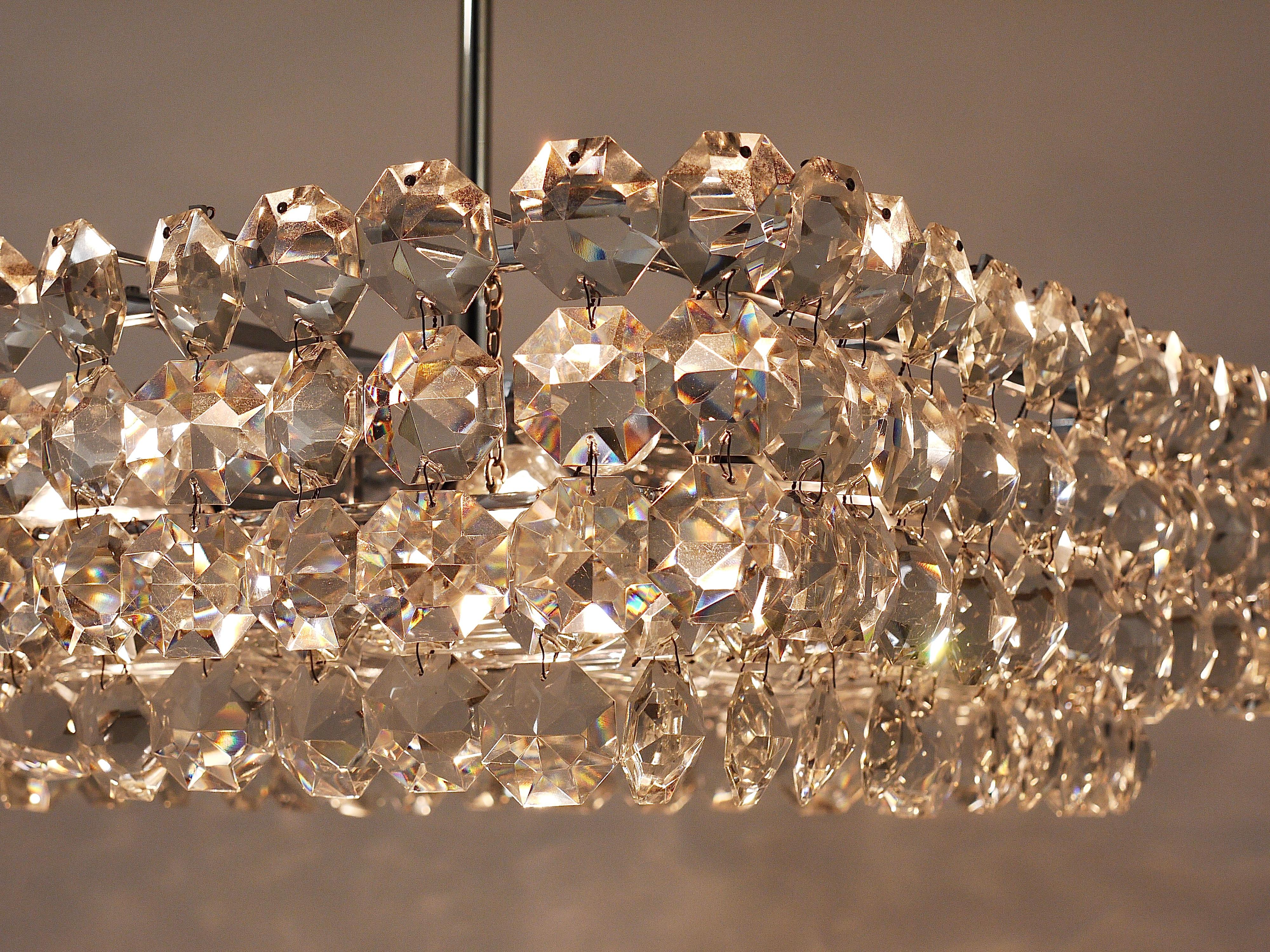 Large Square Bakalowits Chandelier with Diamond-Shaped Crystals, Austria, 1950s For Sale 9