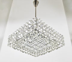 Large Square Bakalowits Chandelier with Diamond-Shaped Crystals, Austria, 1950s