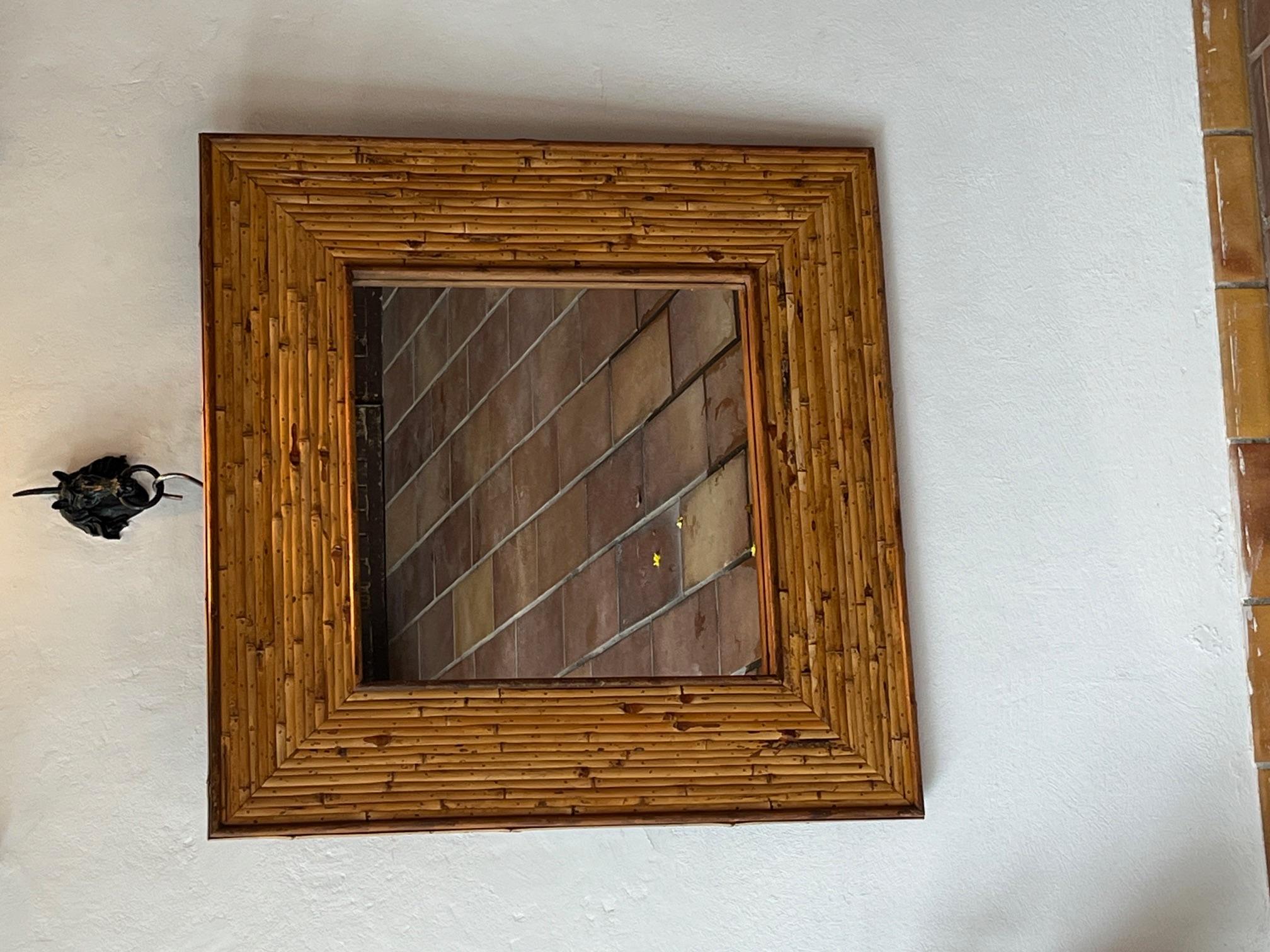 Mid-Century Modern large square bamboo mirror, France 1960's  For Sale