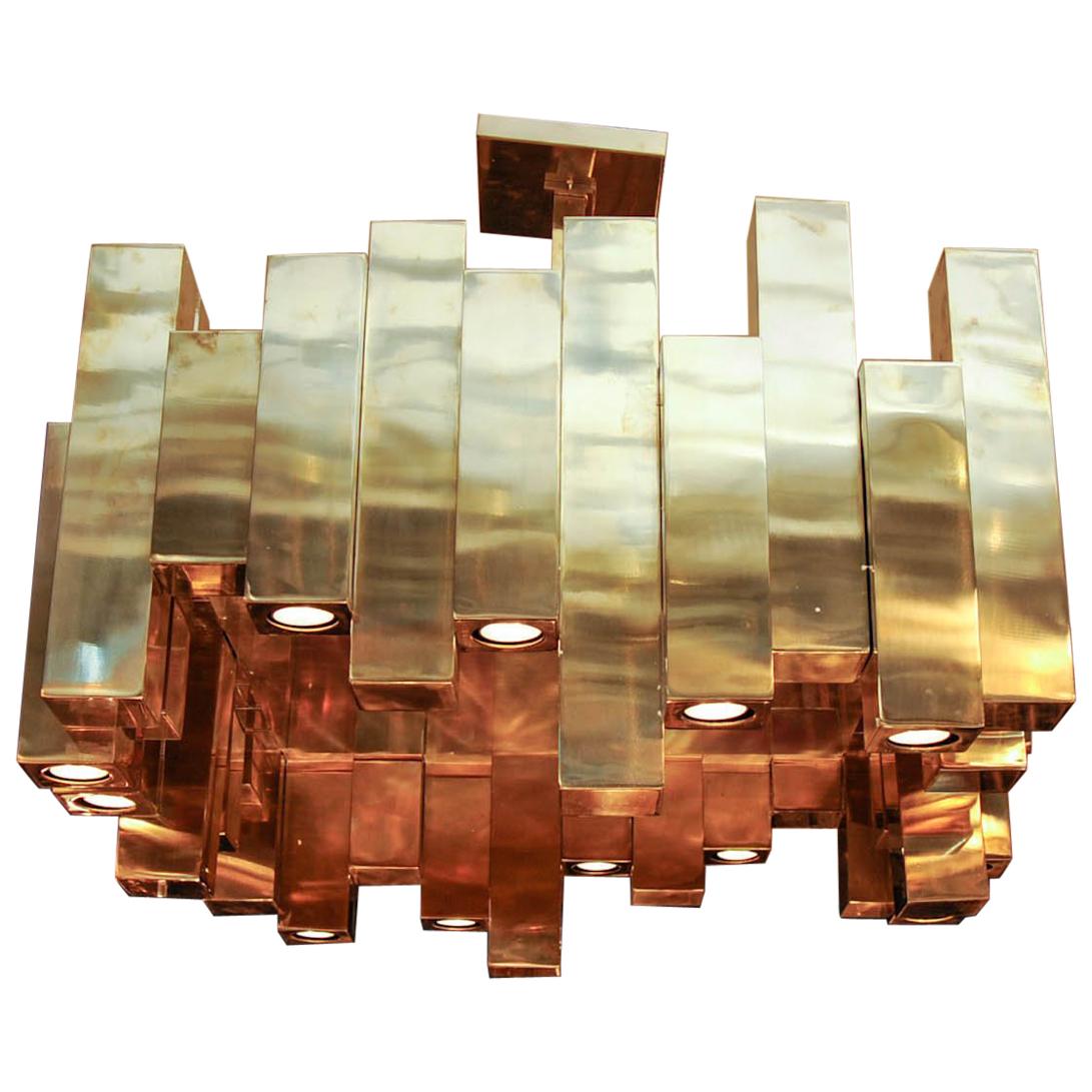 Large Square Brass Chandelier by Glustin Luminaires