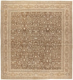 Zabihi Collection Large Square Brown Persian Tabriz Rug
