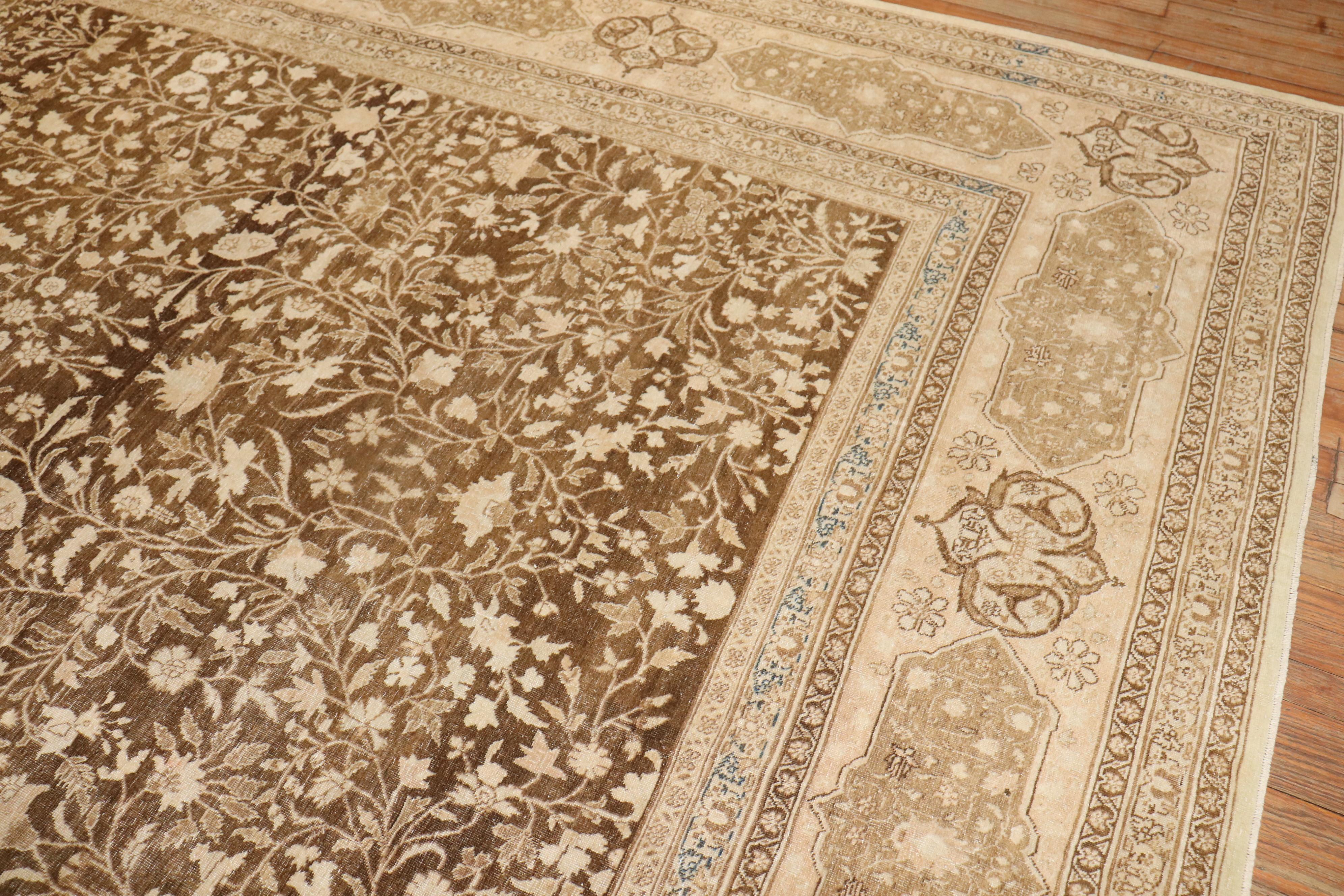 Large Square Brown Persian Tabriz Rug For Sale 1