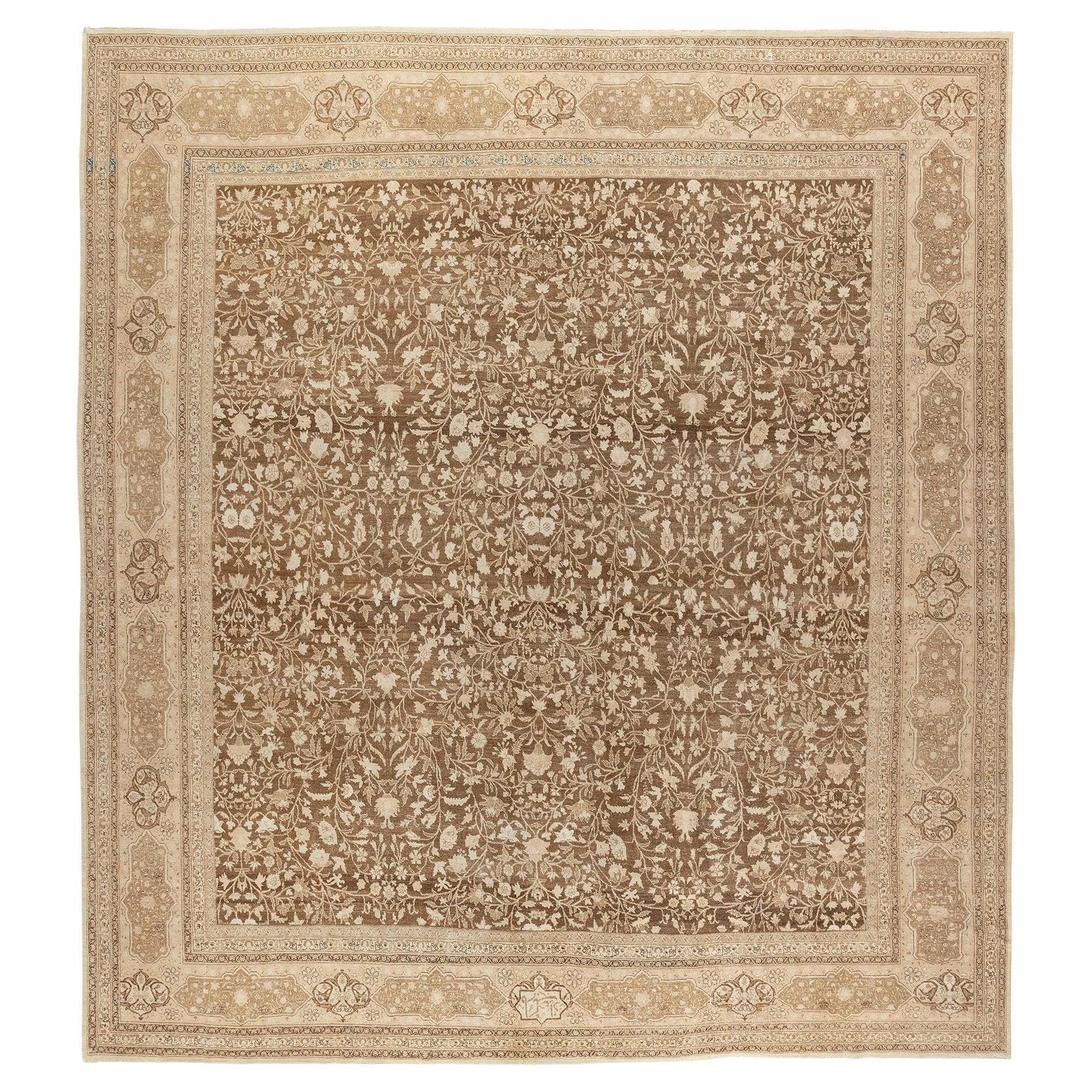 Alfombra Tabriz Persa Marrón Cuadrada Grande