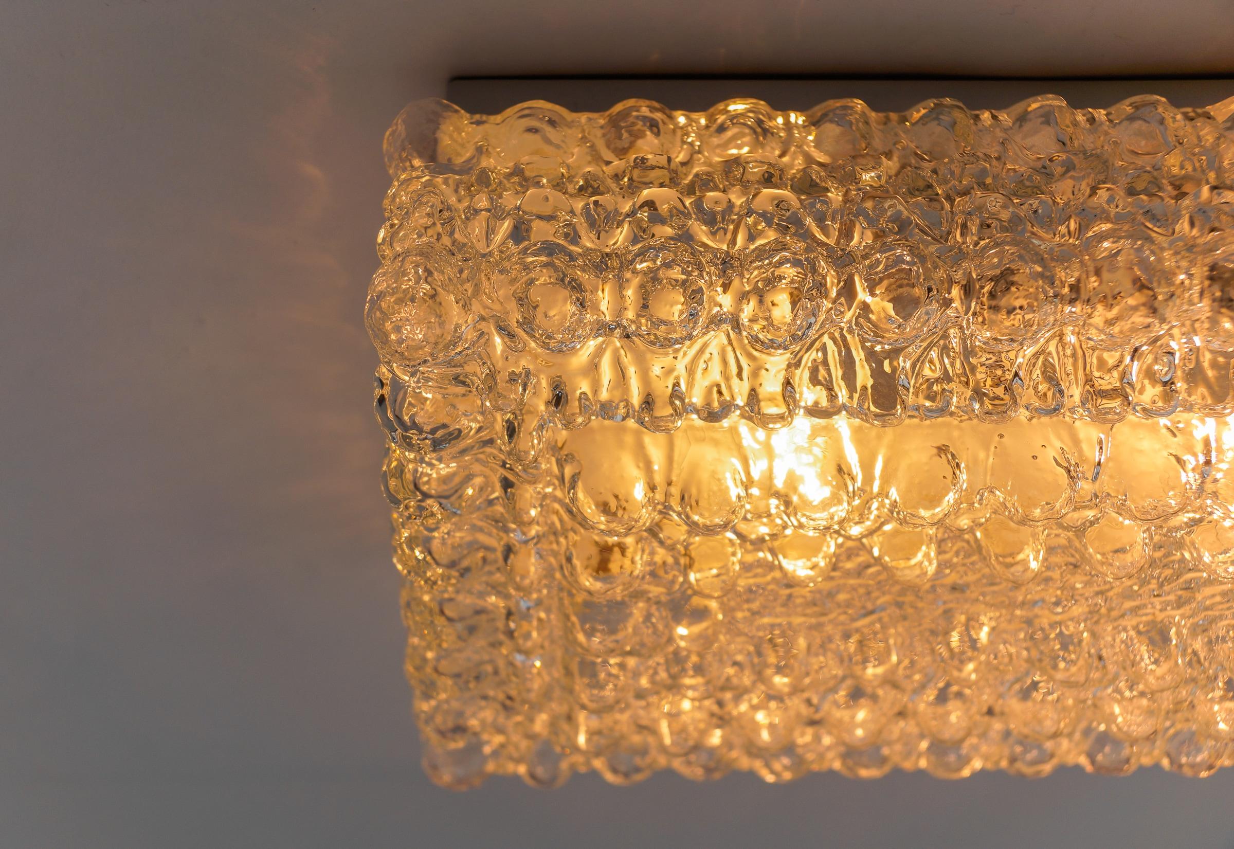 Large Square Bubble Glass Wall Lamp / Flush Mount by BEGA, 1960s Limburg For Sale 3