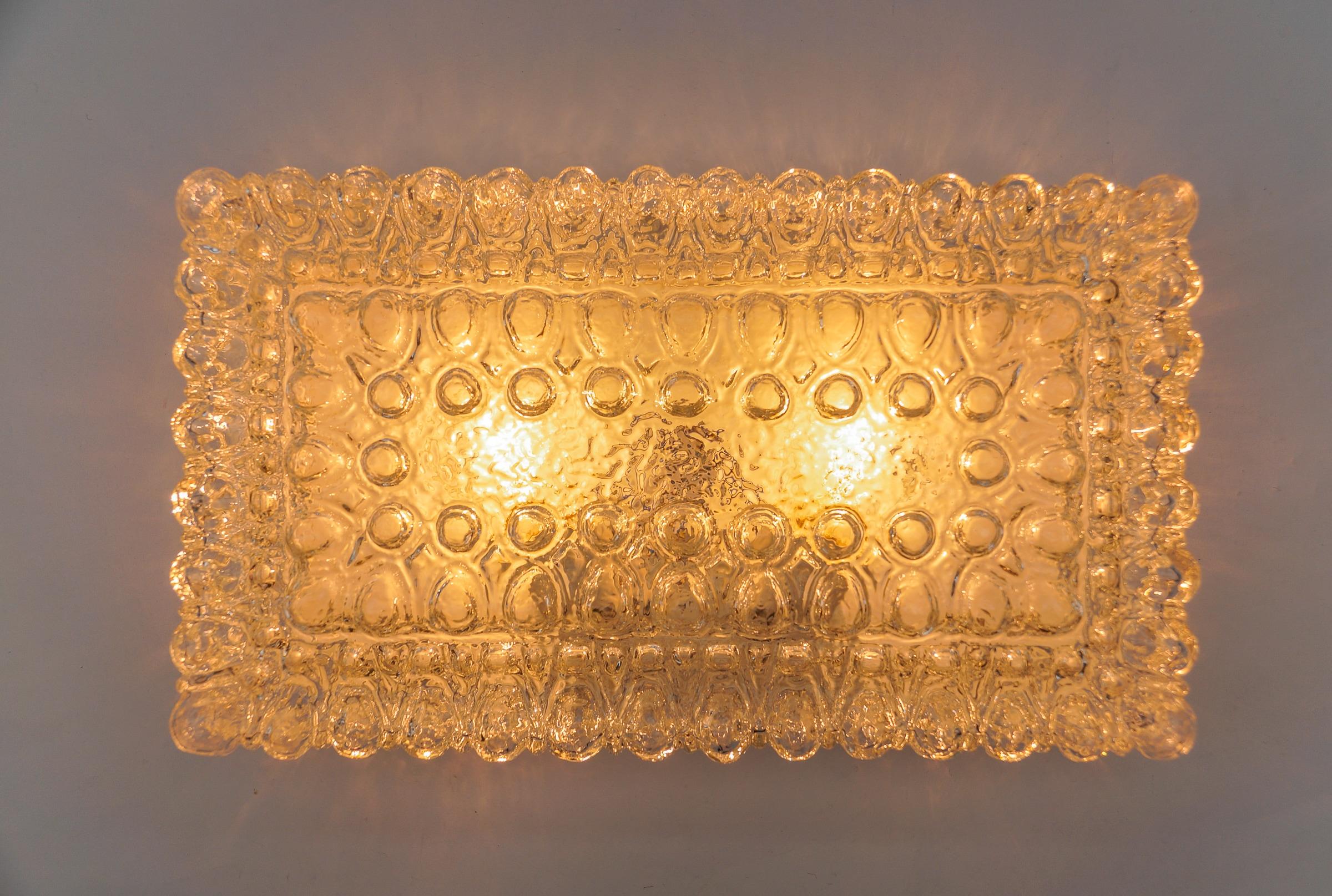 Large Square Bubble Glass Wall Lamp / Flush Mount by BEGA, 1960s Limburg For Sale 9