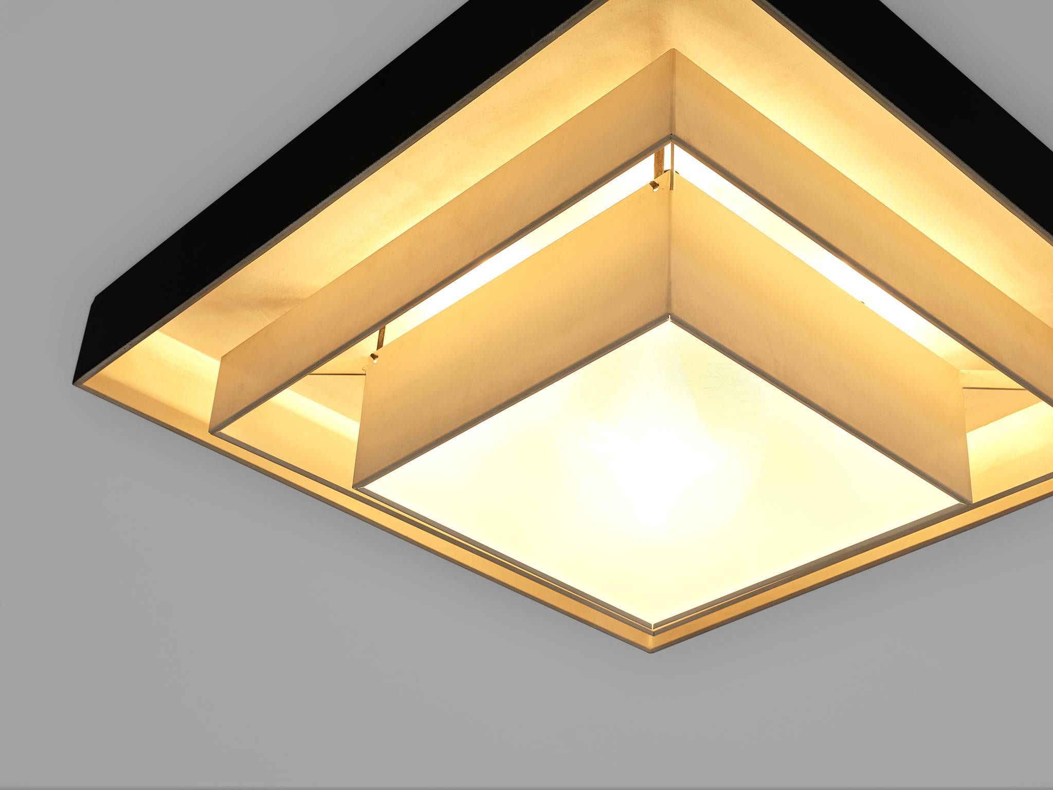 Mid-Century Modern Large Square Ceiling Light in Metal