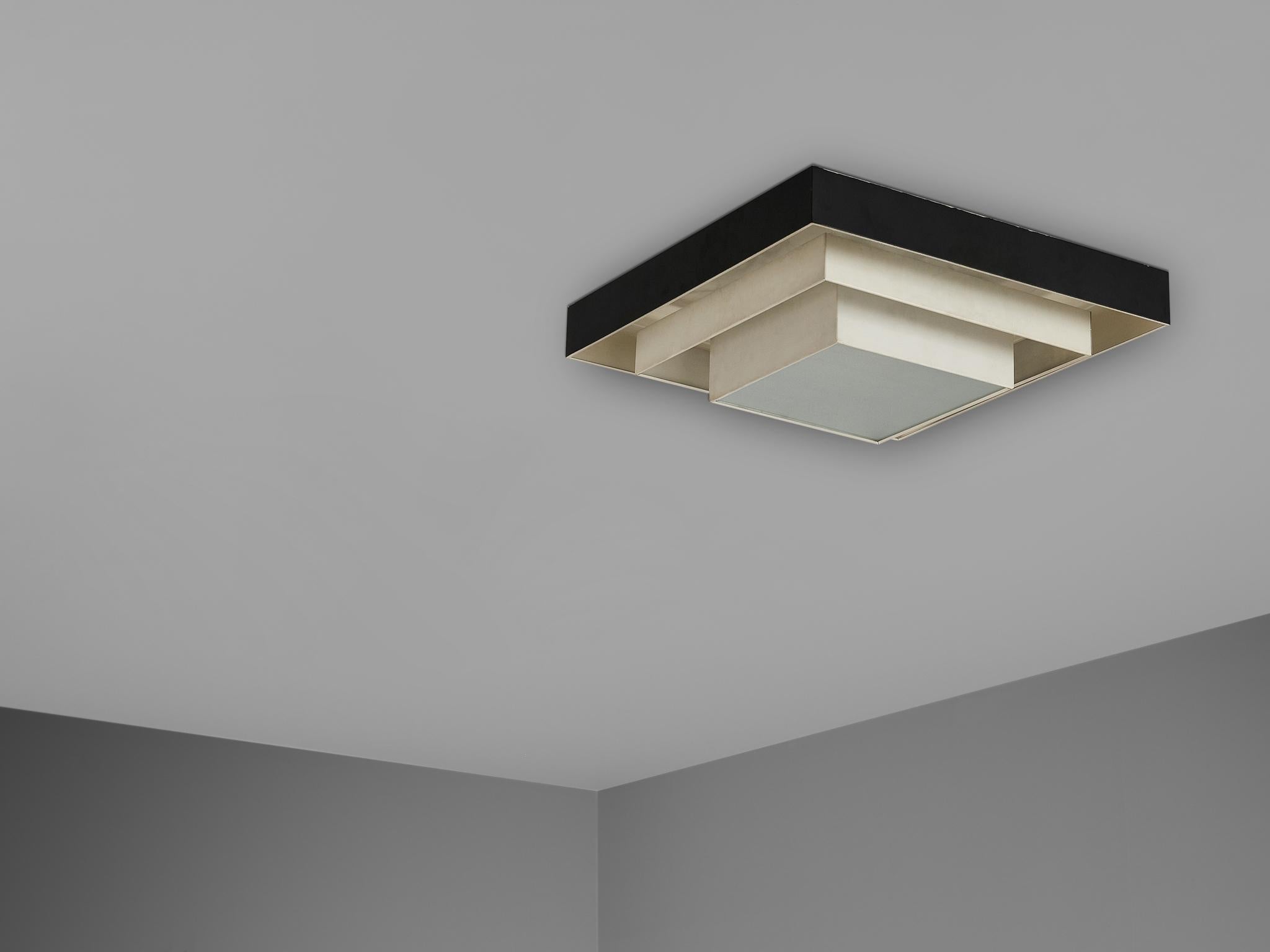Late 20th Century Large Square Ceiling Light in Metal