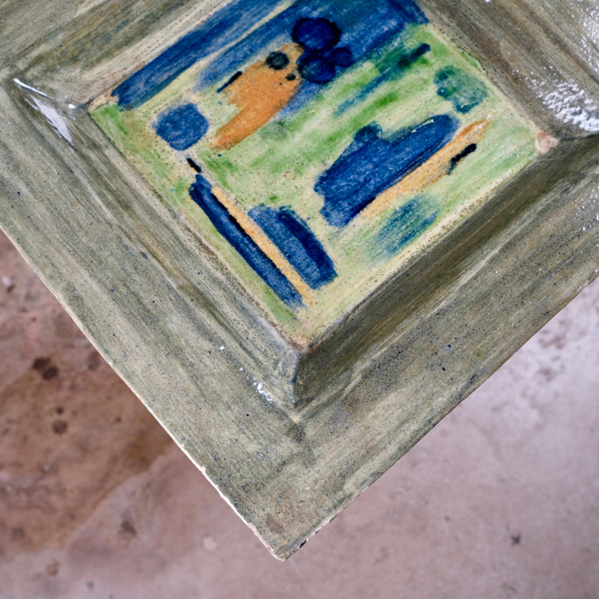 Grand centre de table carré en céramique Grog clay, fabriqué en France, 1970 en vente 3