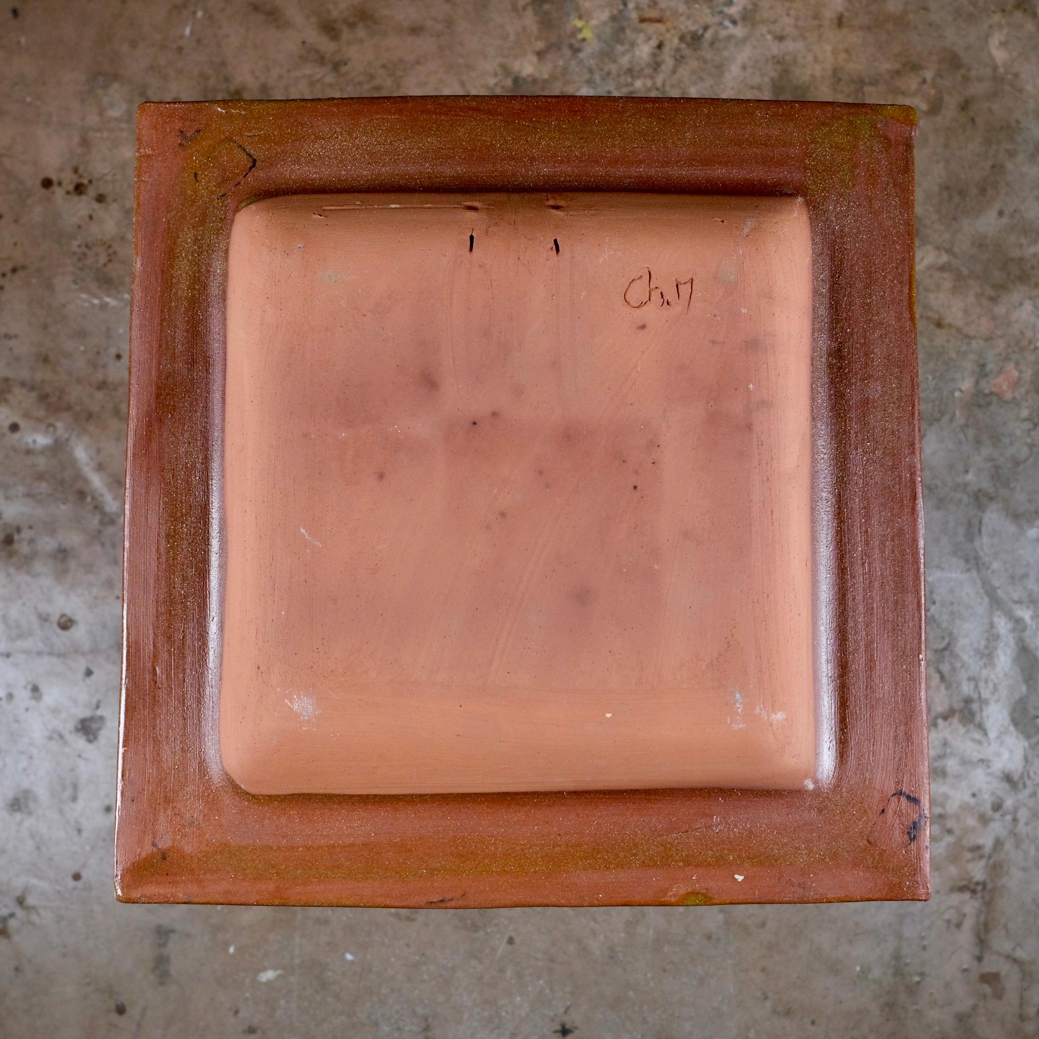 Grand centre de table carré en céramique Grog clay, fabriqué en France, 1970 en vente 9