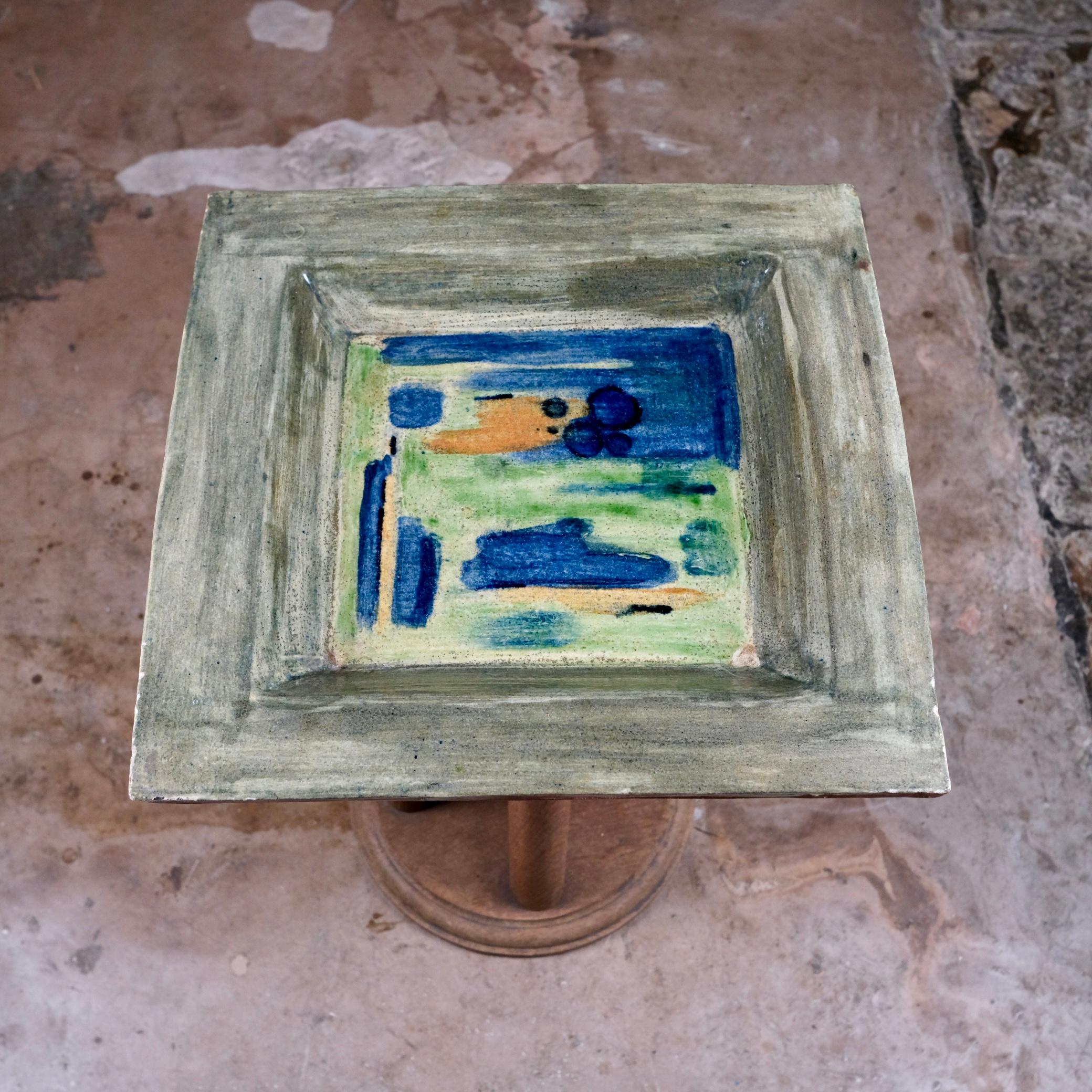 Émail Grand centre de table carré en céramique Grog clay, fabriqué en France, 1970 en vente