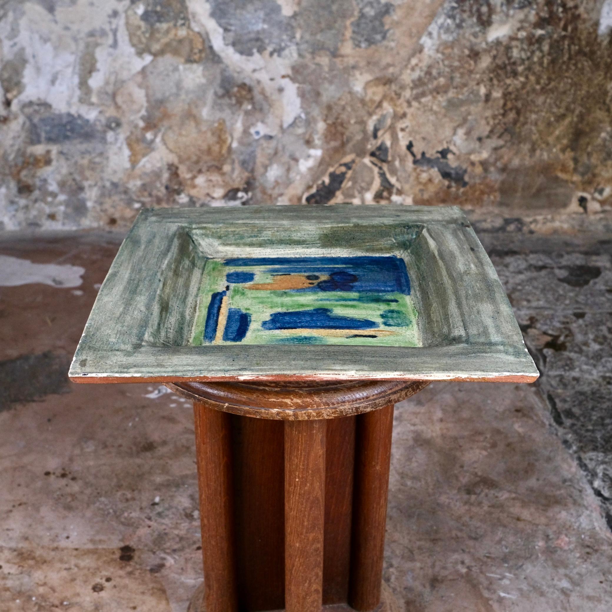 Grand centre de table carré en céramique Grog clay, fabriqué en France, 1970 en vente 1
