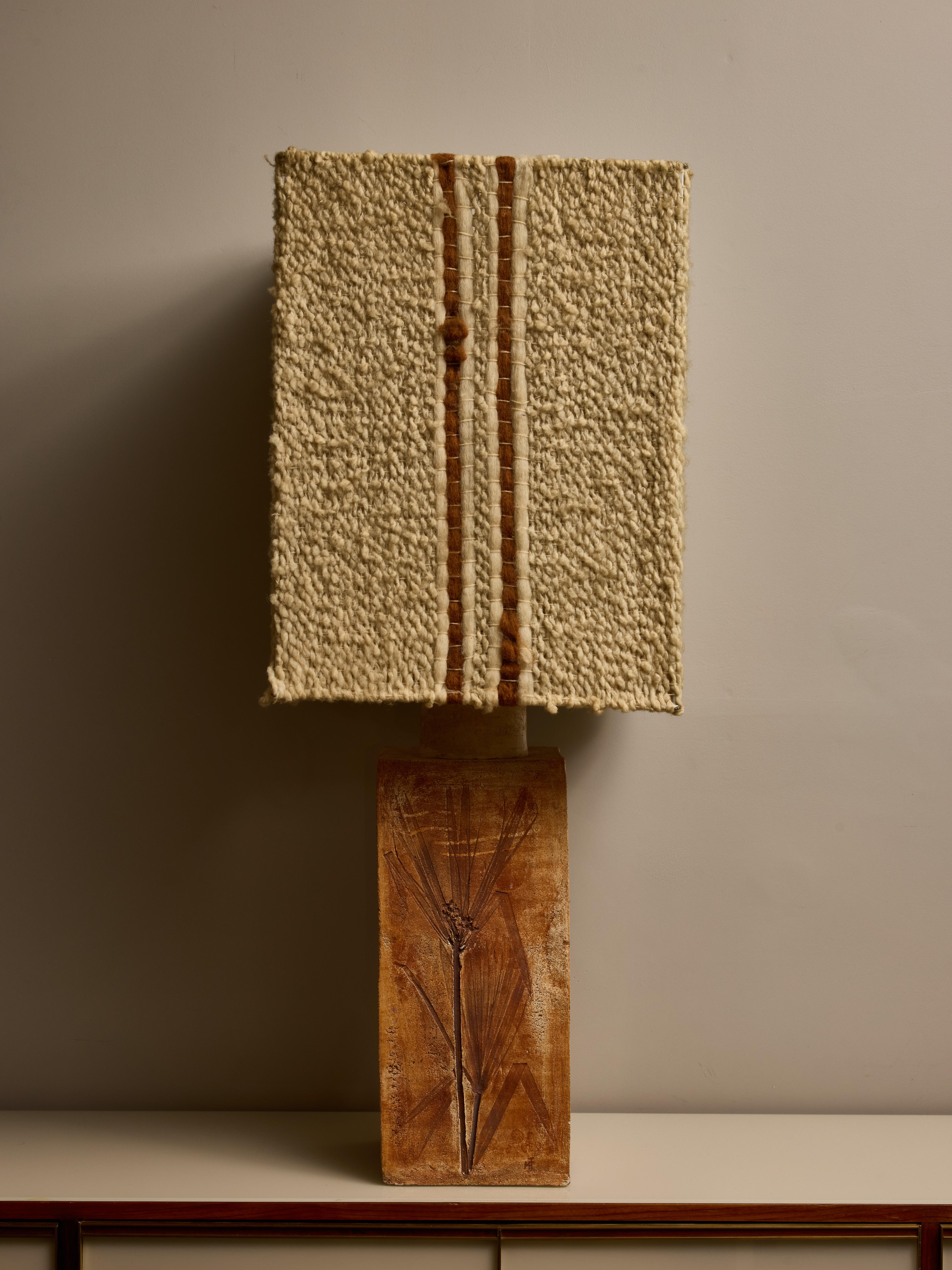Mid-Century Modern Large Square Ceramic Table Lamp with Original Lampshade For Sale