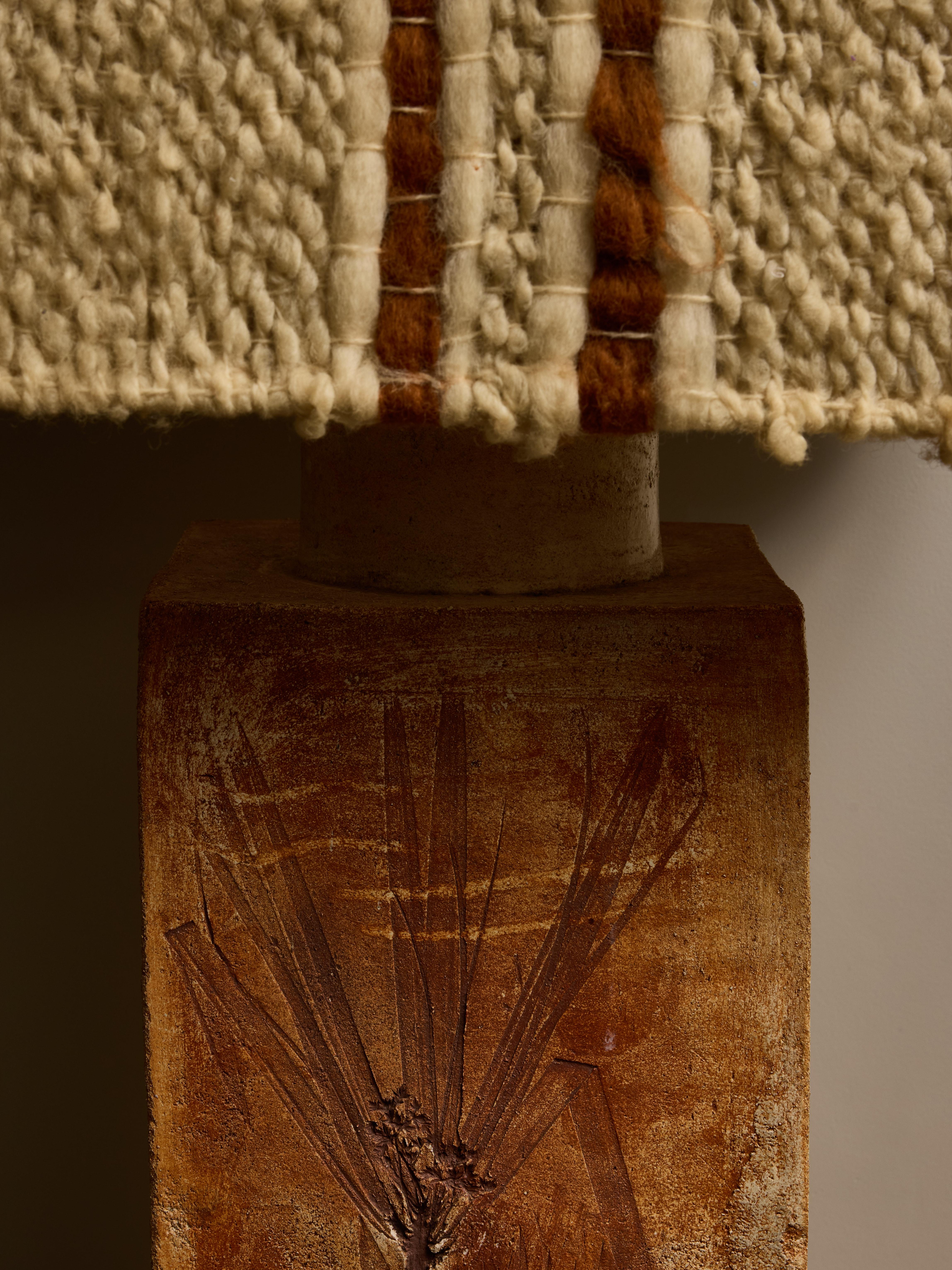 Mid-20th Century Large Square Ceramic Table Lamp with Original Lampshade For Sale