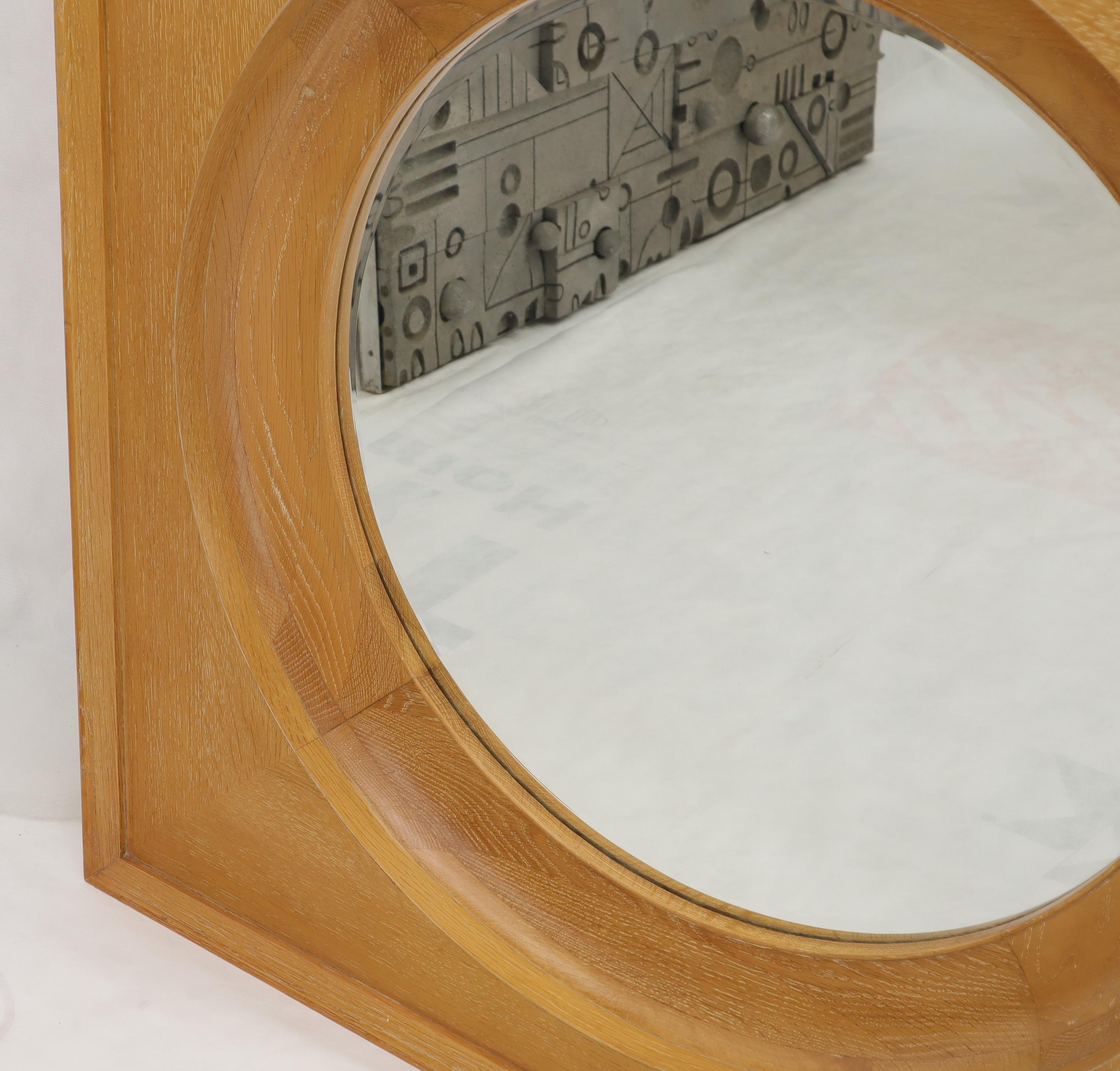 Contemporary Large Square Cerused Oak Frame Round Wall Mirror For Sale