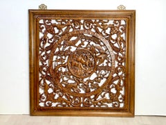 Large Square Chinese Carved Camphor Wood "Longevity" Screen Panel