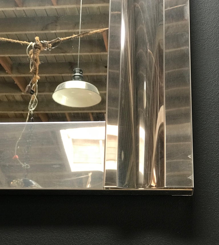 Large Square Chrome Wall Mirror, Italy, 1970s at 1stDibs