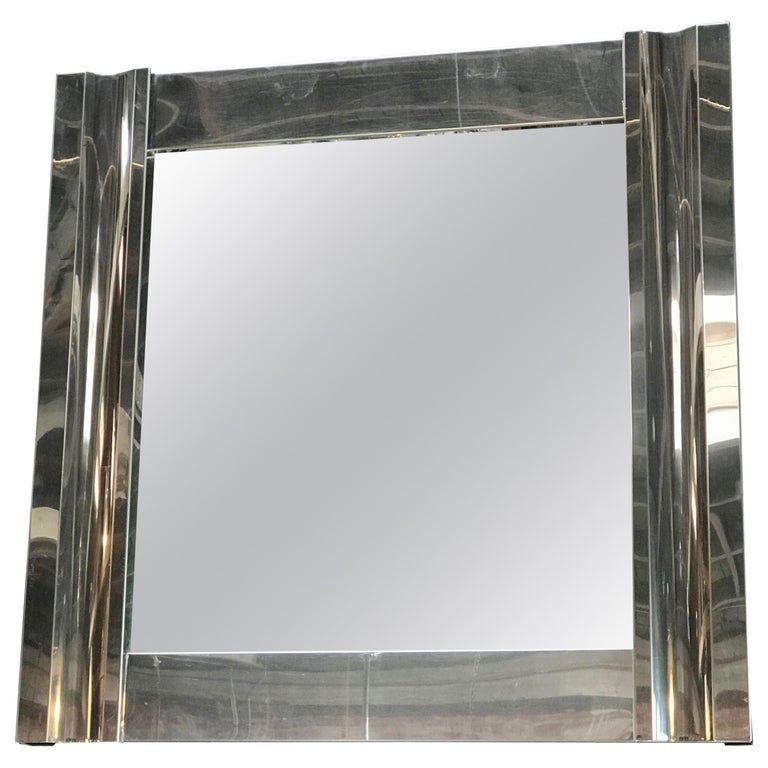 Large Square Chrome Wall Mirror, Italy, 1970s at 1stDibs