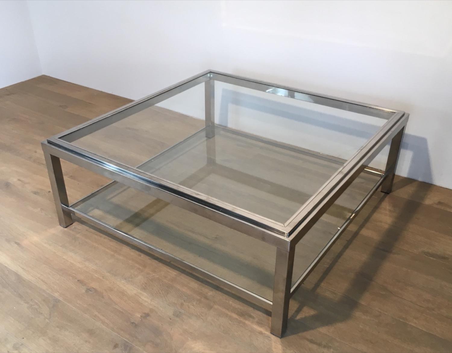 Grande table basse carrée chromée en vente 3