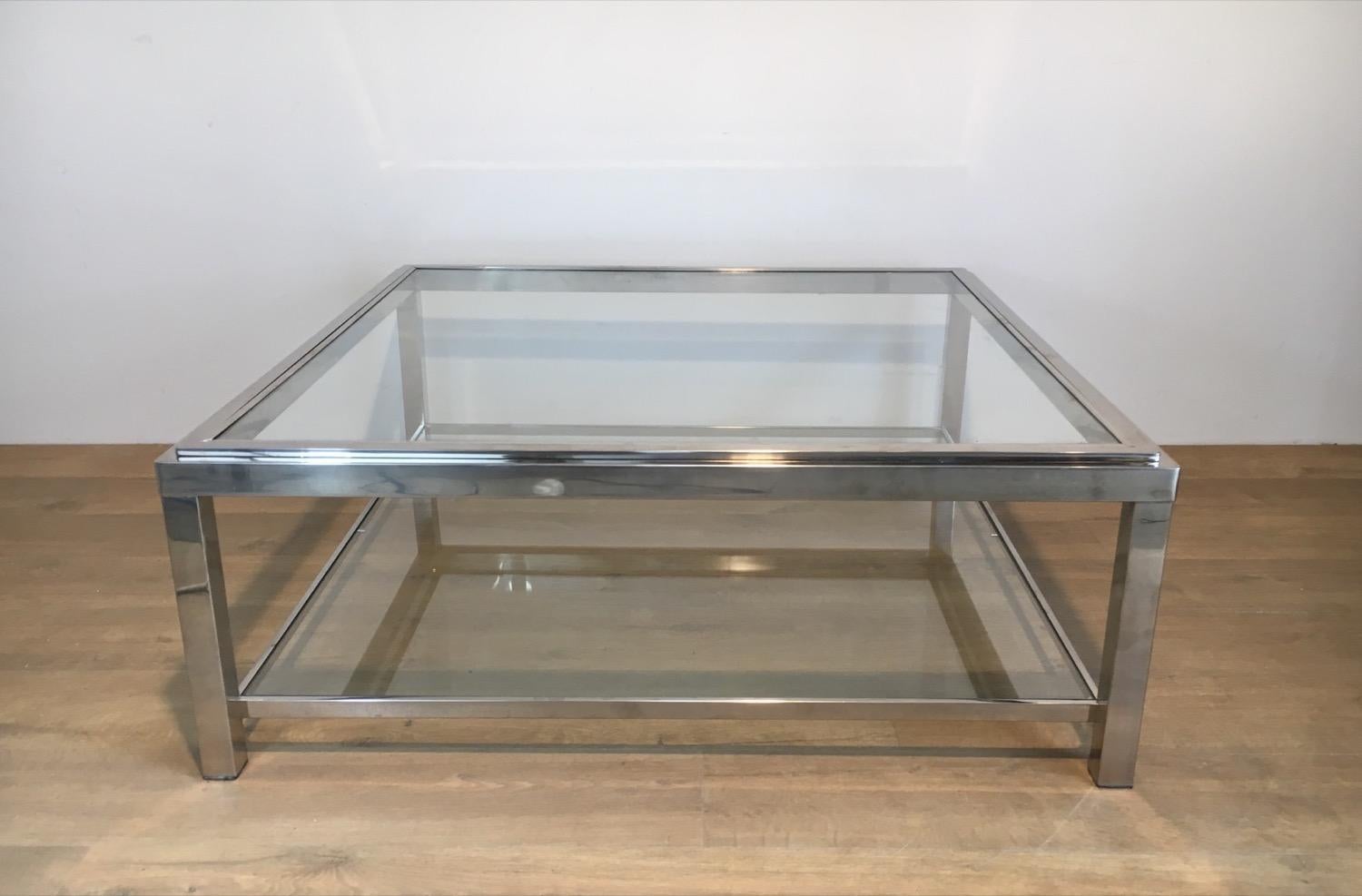Grande table basse carrée chromée en vente 4