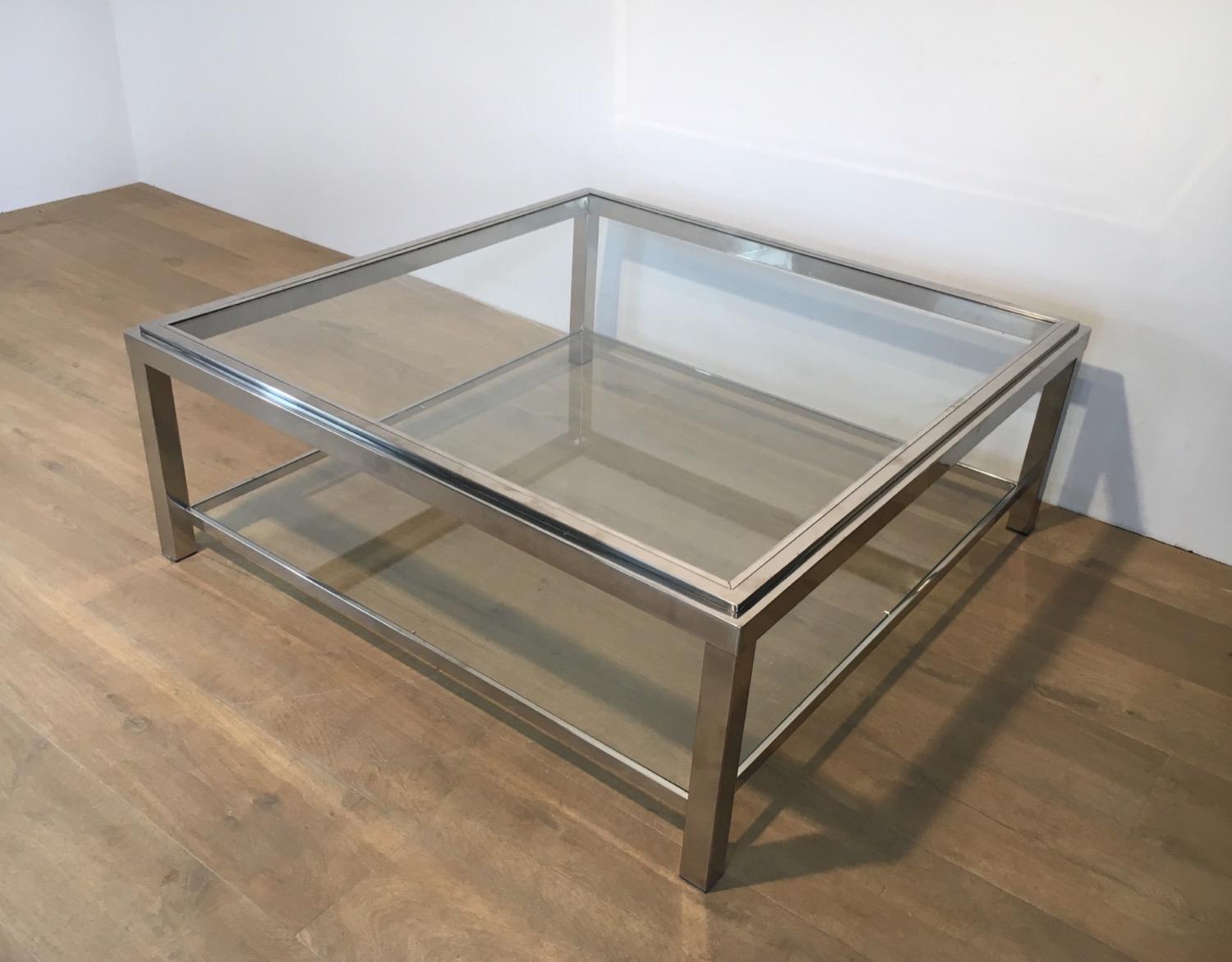 Mid-Century Modern Grande table basse carrée chromée en vente