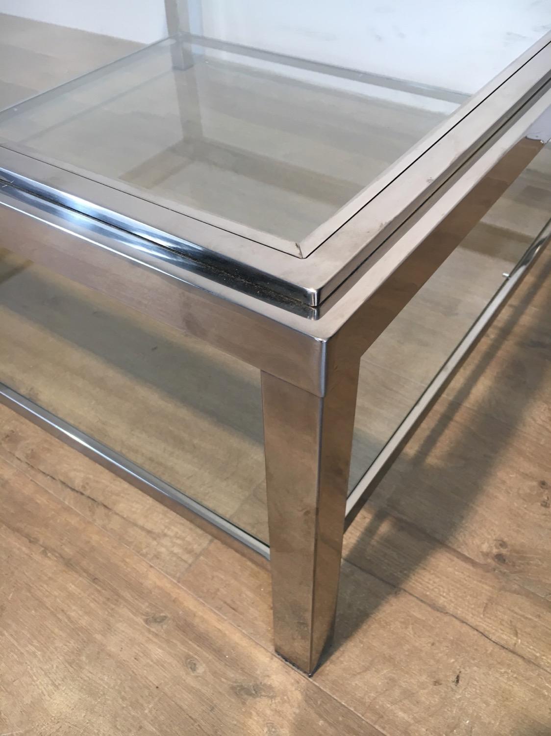 Large square Chromed Coffee table In Good Condition For Sale In Marcq-en-Barœul, Hauts-de-France