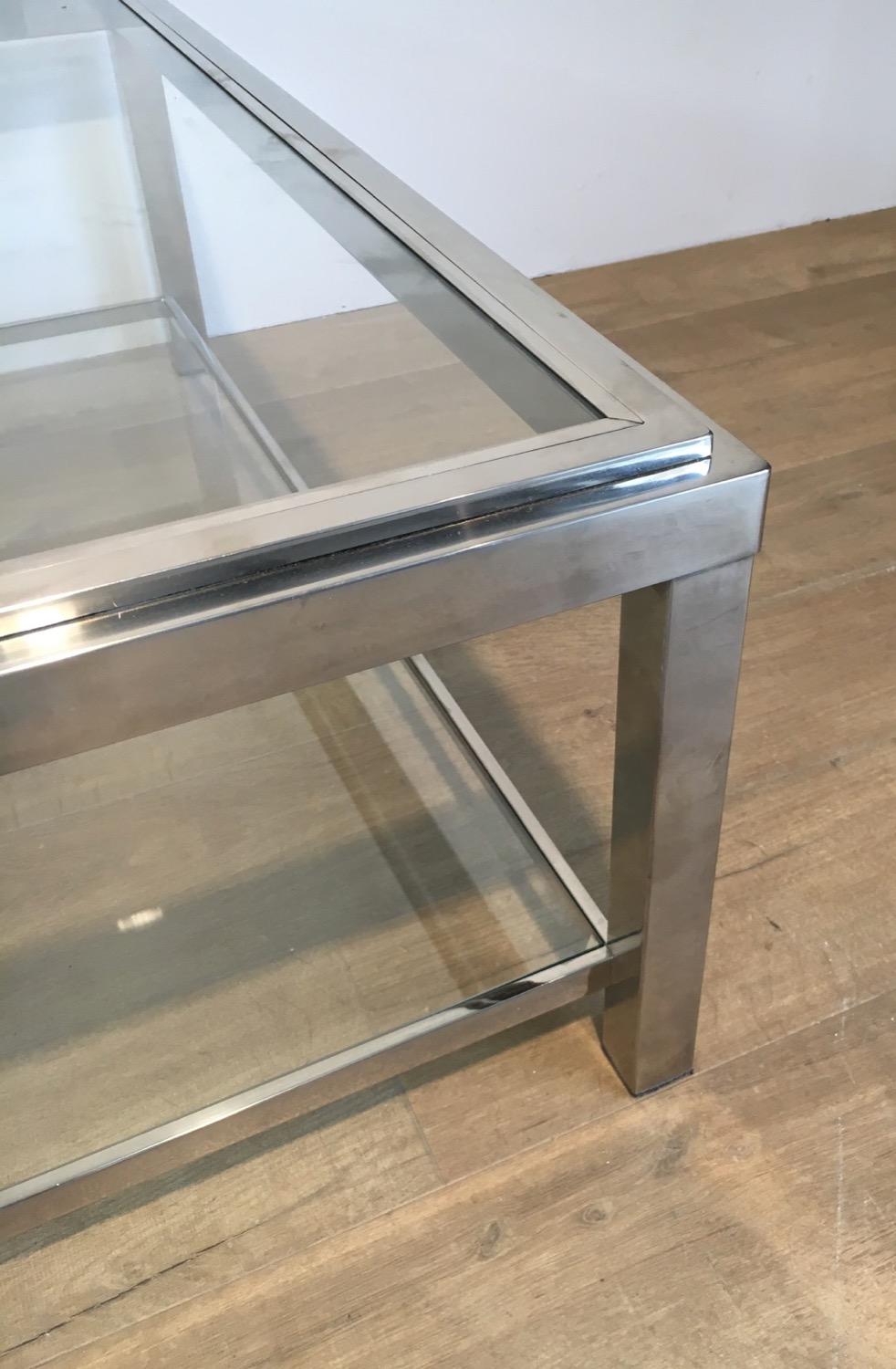 Late 20th Century Large square Chromed Coffee table For Sale