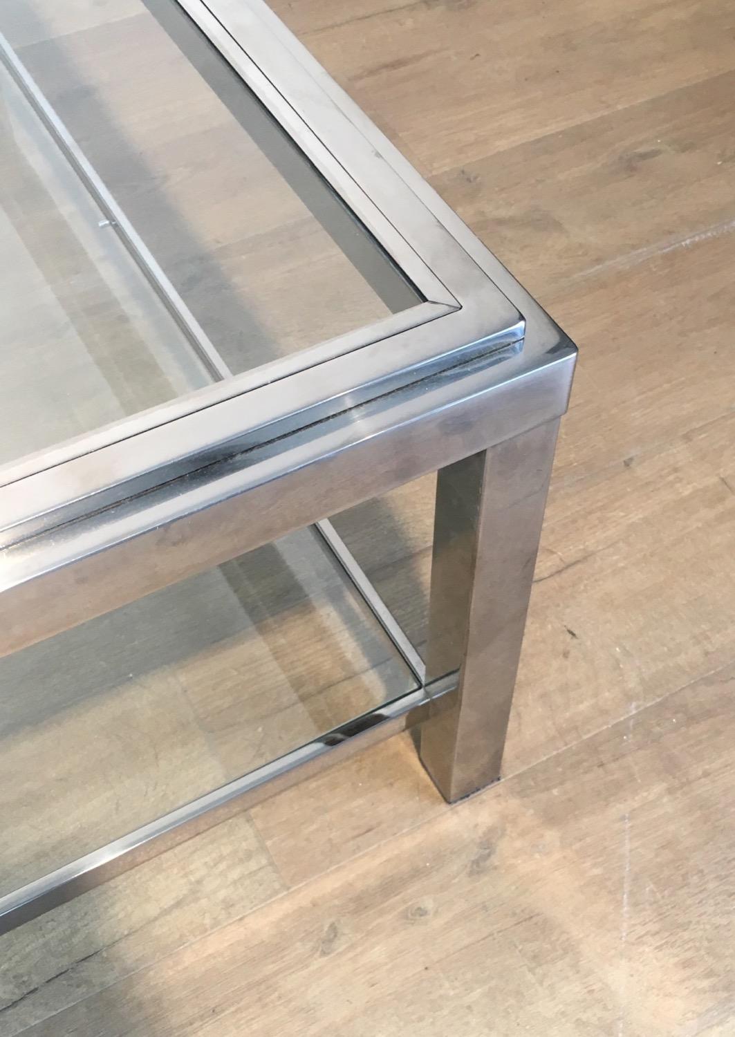 Chrome Grande table basse carrée chromée en vente