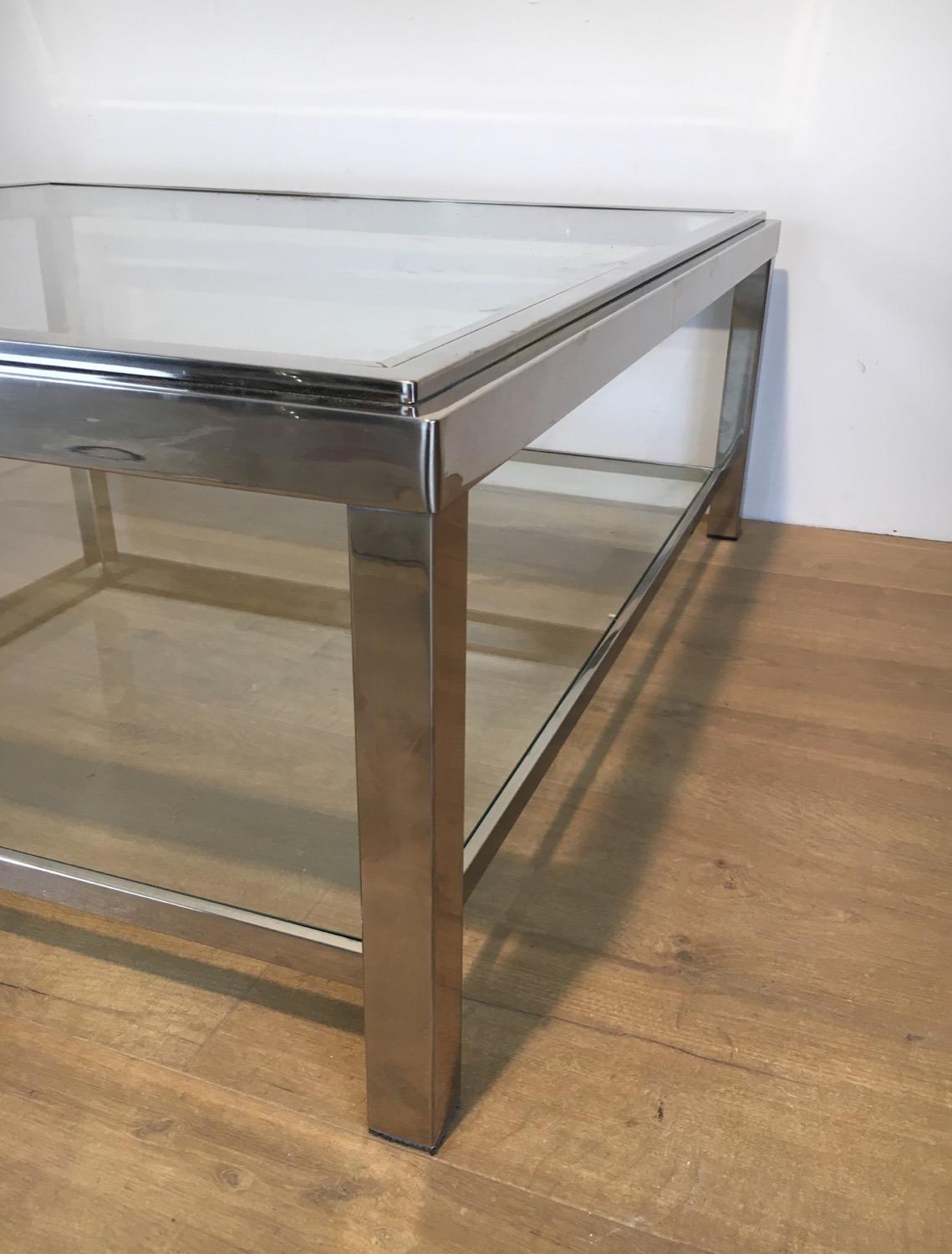 Grande table basse carrée chromée en vente 1