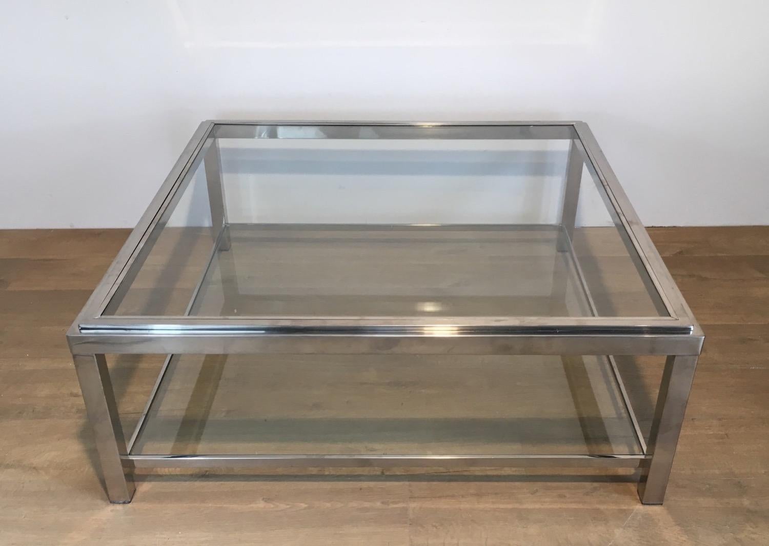 Grande table basse carrée chromée en vente 2