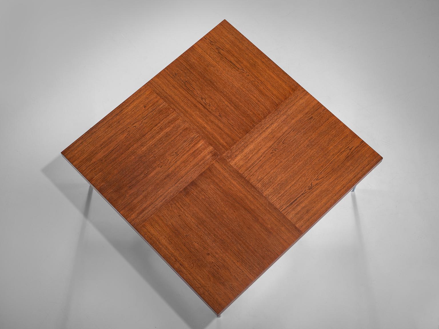 Large Square Coffee Table in Teak and Steel 1