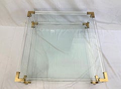 Large Square Coffee Table, Lucite and Brass, 1970