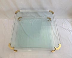 Large Square Coffee Table, Lucite and Brass, Italy, 1970