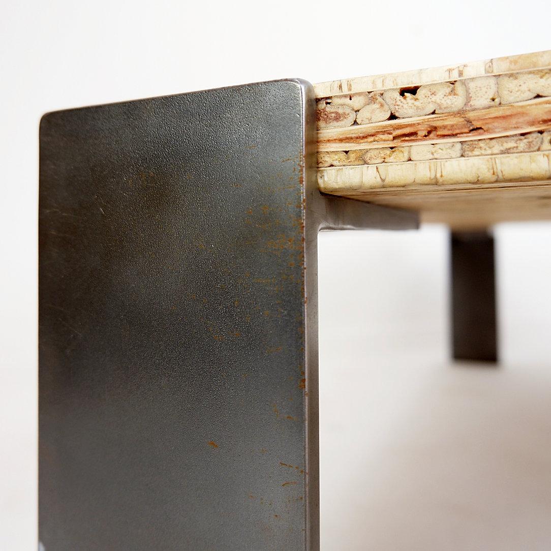Steel Large Square coffee table with Sorgho top For Sale