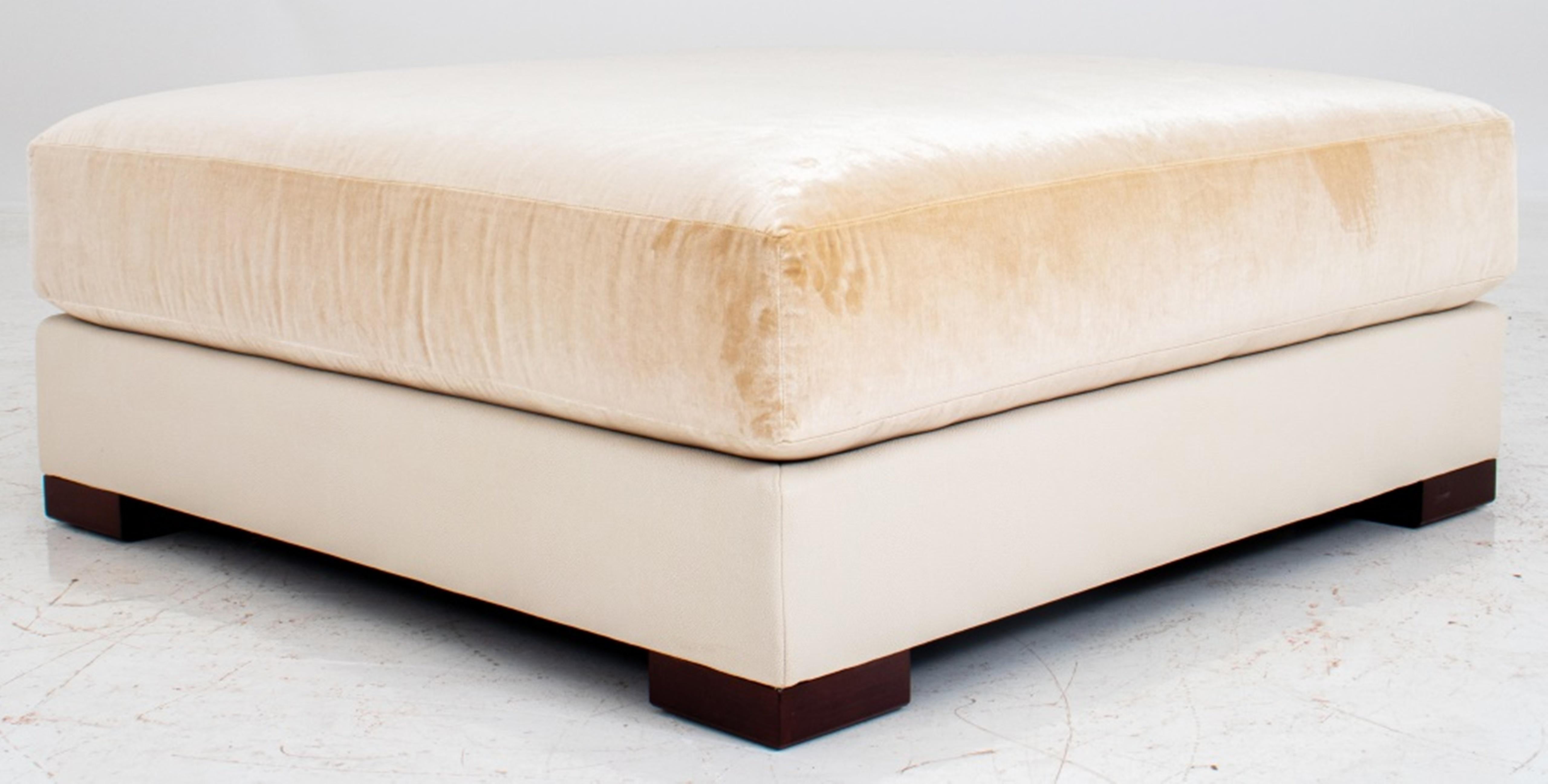 20th Century Large Square Cream Velours Ottoman For Sale